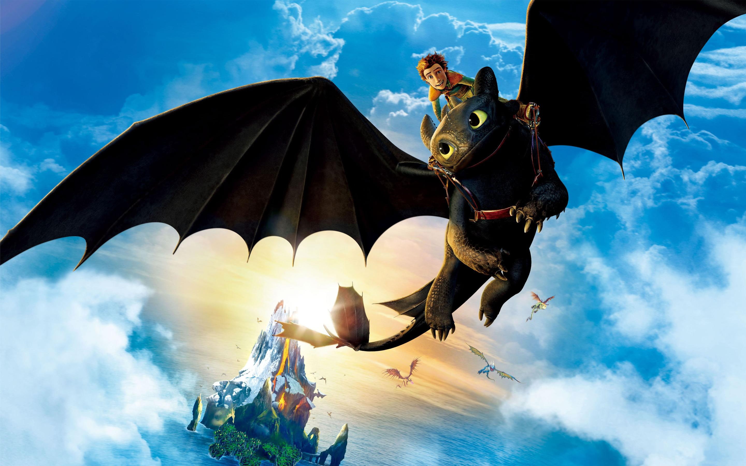 hiccup, riding, toothless, 2K, HD Wallpaper