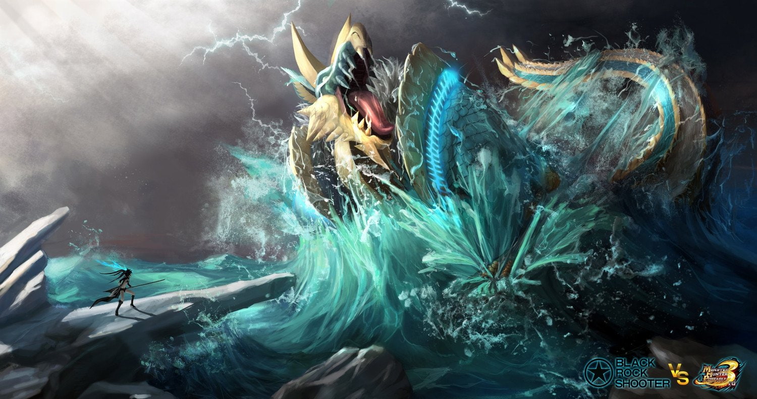 Anime, Monster Hunter, Black Rock Shooter, Crossover, Lagiacrus (Monster Hunter), 720P, HD Wallpaper
