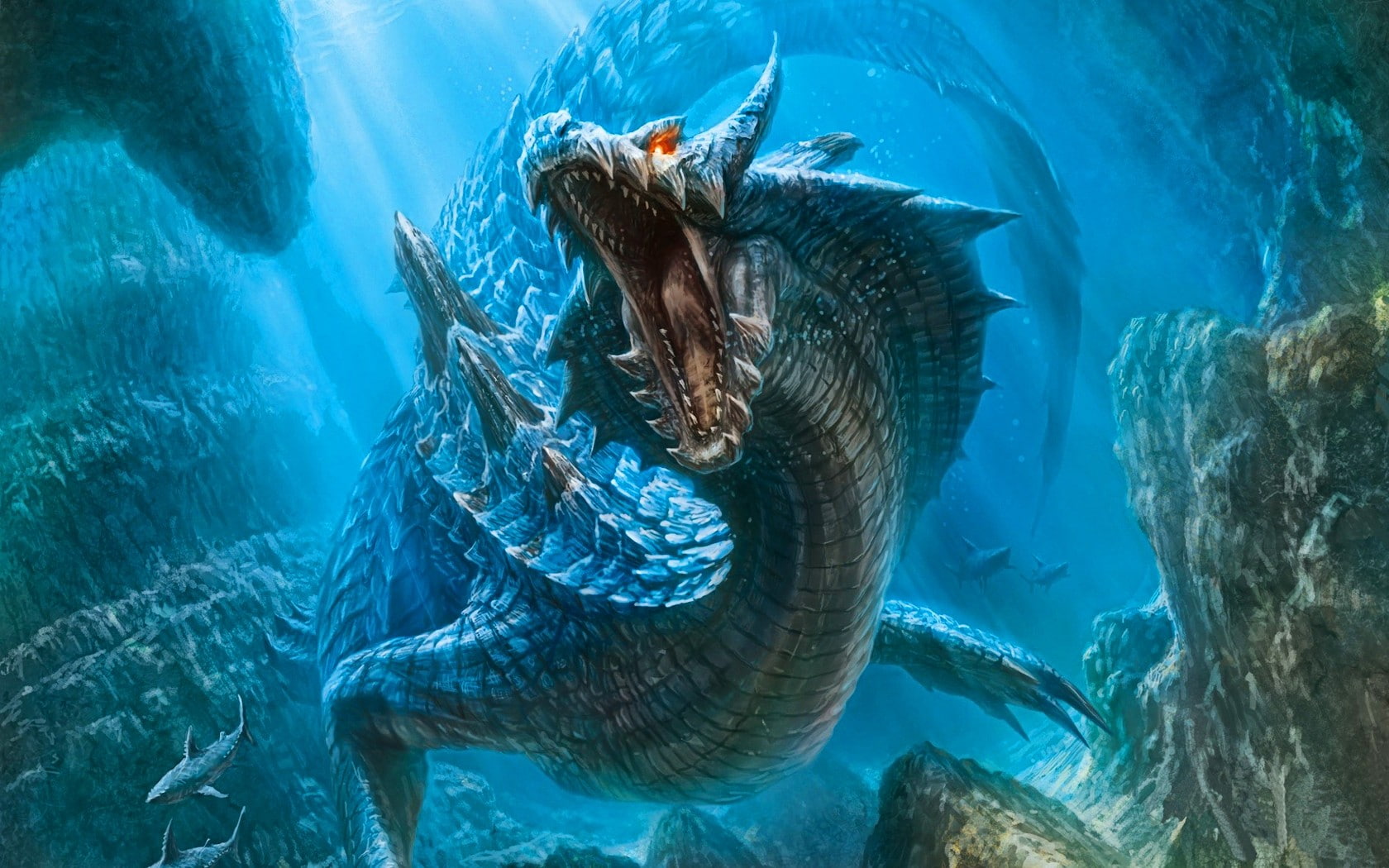 shark, dragon, Monster Hunter, water, sea, Lagiacrus, 720P, HD Wallpaper