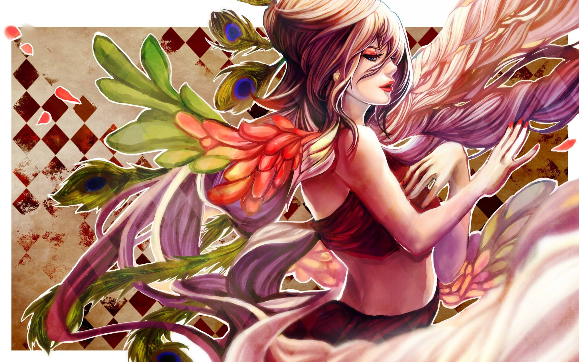 girl, feathers, hinote, women, 1080P, kirin, art, vector, angels, HD Wallpaper