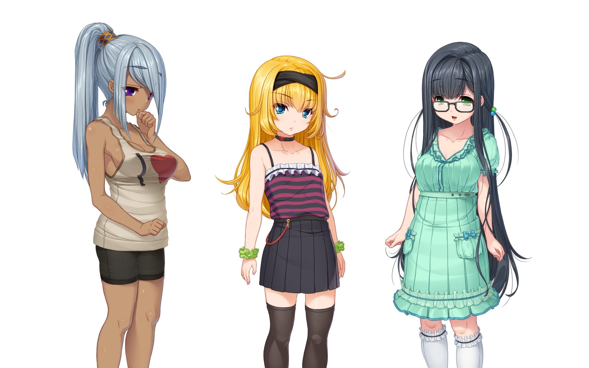 hair, flat, kakeru, kirin, blonde, glasses, 1080P, ponytail, original, dress, tagme, blush, chest, HD Wallpaper
