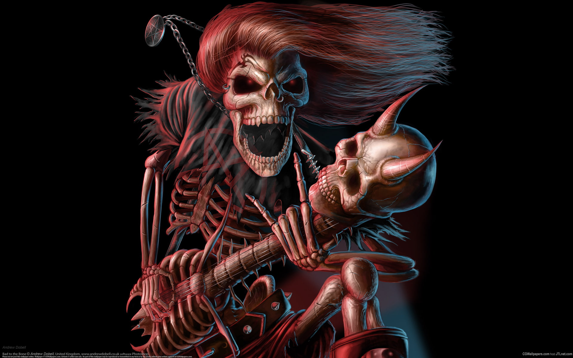 Dark, 1080P, Guitar, Skull, Music, George Thorogood, Skeleton, Heavy Metal, HD Wallpaper