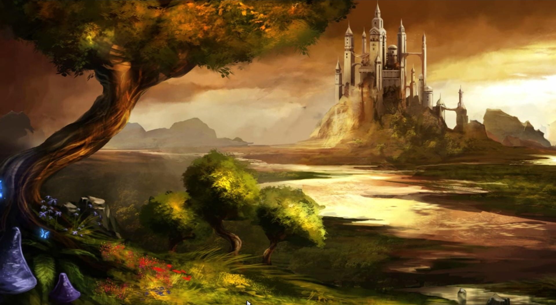 sky, tranquility, concept, tranquil scene, video game, beauty in nature, mountain, building exterior, built structure, trine 2, water, no people, outdoors, HD Wallpaper