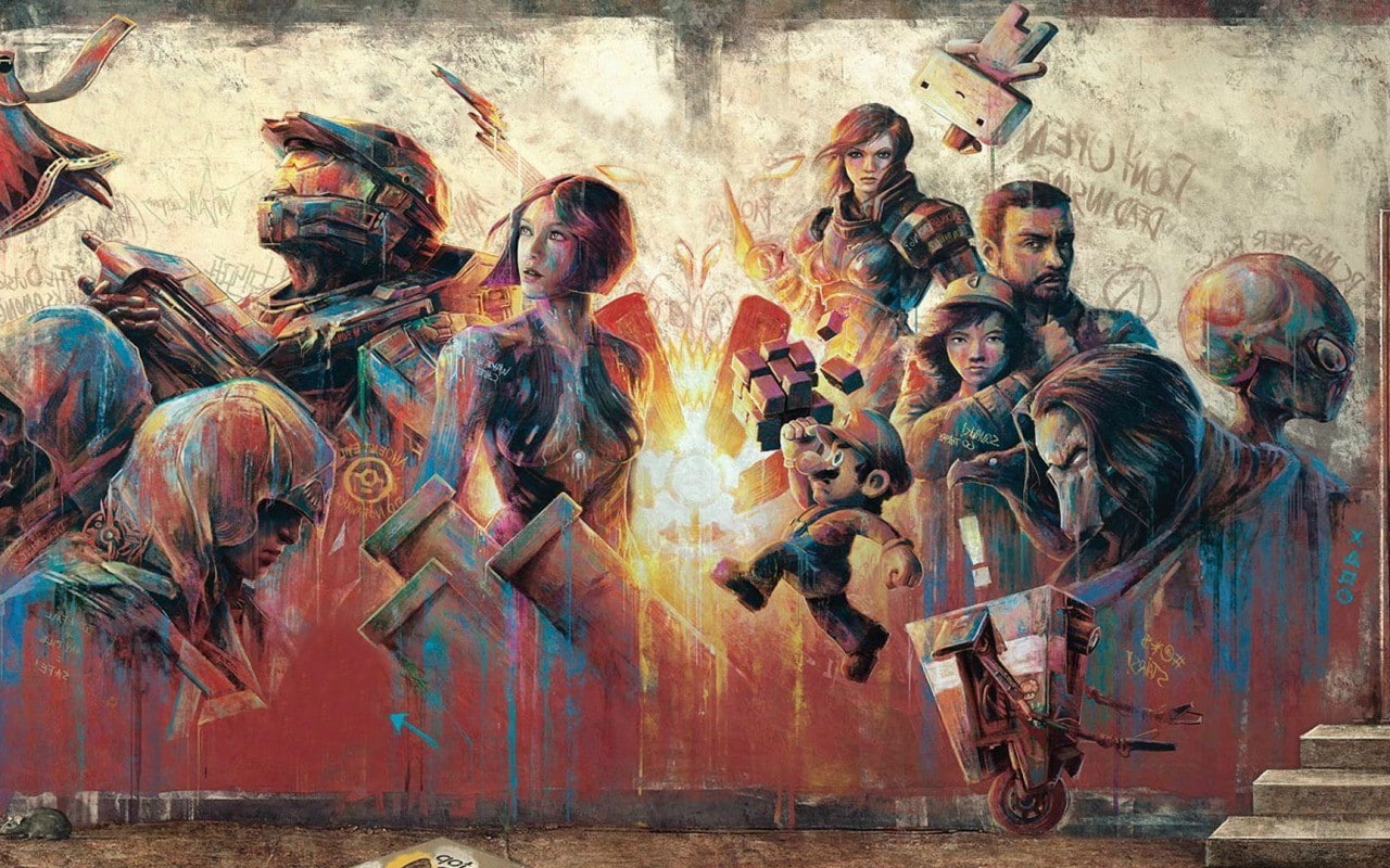 creativity, men, multi colored, women, Fez, arts culture and entertainment, real people, paint, Borderlands 2, Halo, architecture, people, video games, HD Wallpaper