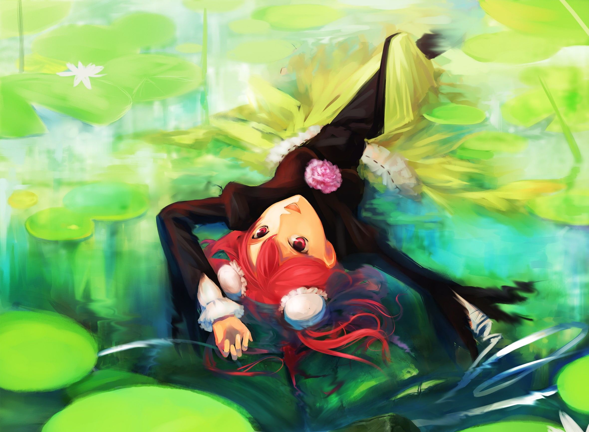 1080P, nature, representation, lily, Short, multi colored, Lying, ornaments, Down, female likeness, day, Kasen, pond, open, green color, water, creativity, HD Wallpaper