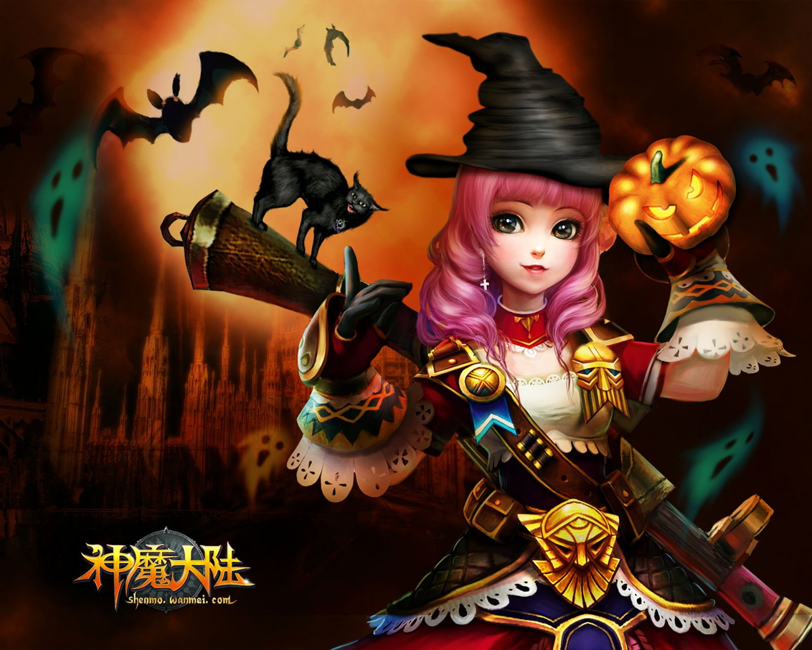forsaken, shenmo, artwork, detail, fighting, age, world, rpg, adventure, fantasy, mmo, girl, halloween, poster, action, dark, vampire, 720P, online, fwso, HD Wallpaper