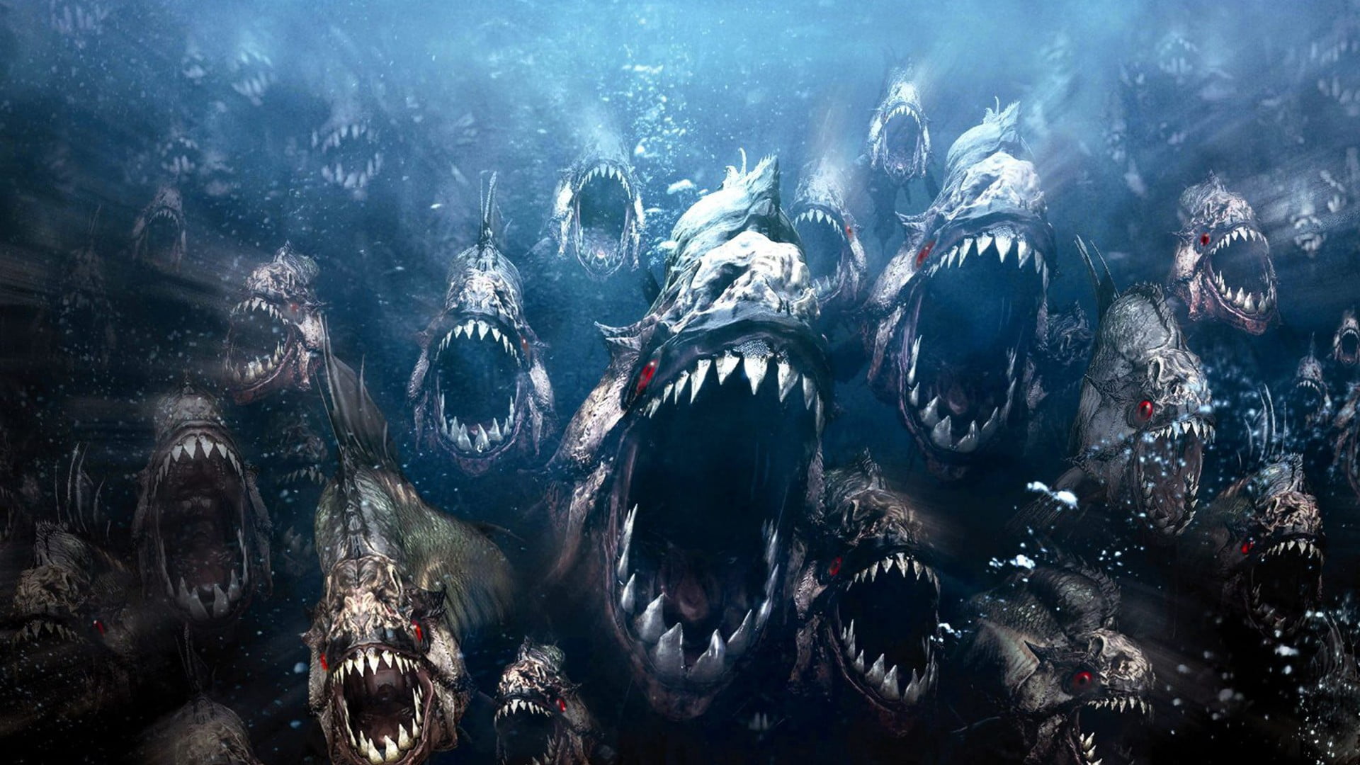 water, swimming, sea life, fantasy art, underwater, piranha, teeth, marine, animal, nature, animal wildlife, fish, animal themes, sea, outdoors, HD Wallpaper