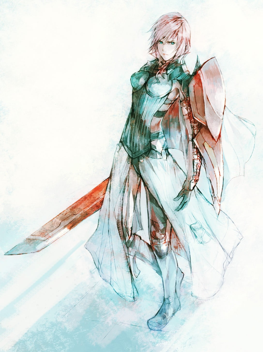 sword, plant, hairstyle, adult, abstract, sketch, blue, video games, long hair, white, backgrounds, hair, creativity, character, warrior, Final Fantasy XIII, Phone HD Wallpaper
