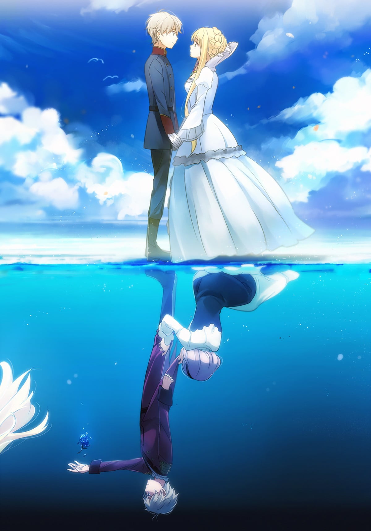 sea, newlywed, people, nature, full length, underwater, character, outdoors, male, young women, couple - relationship, wedding dress, Aldnoah.Zero, Phone HD Wallpaper