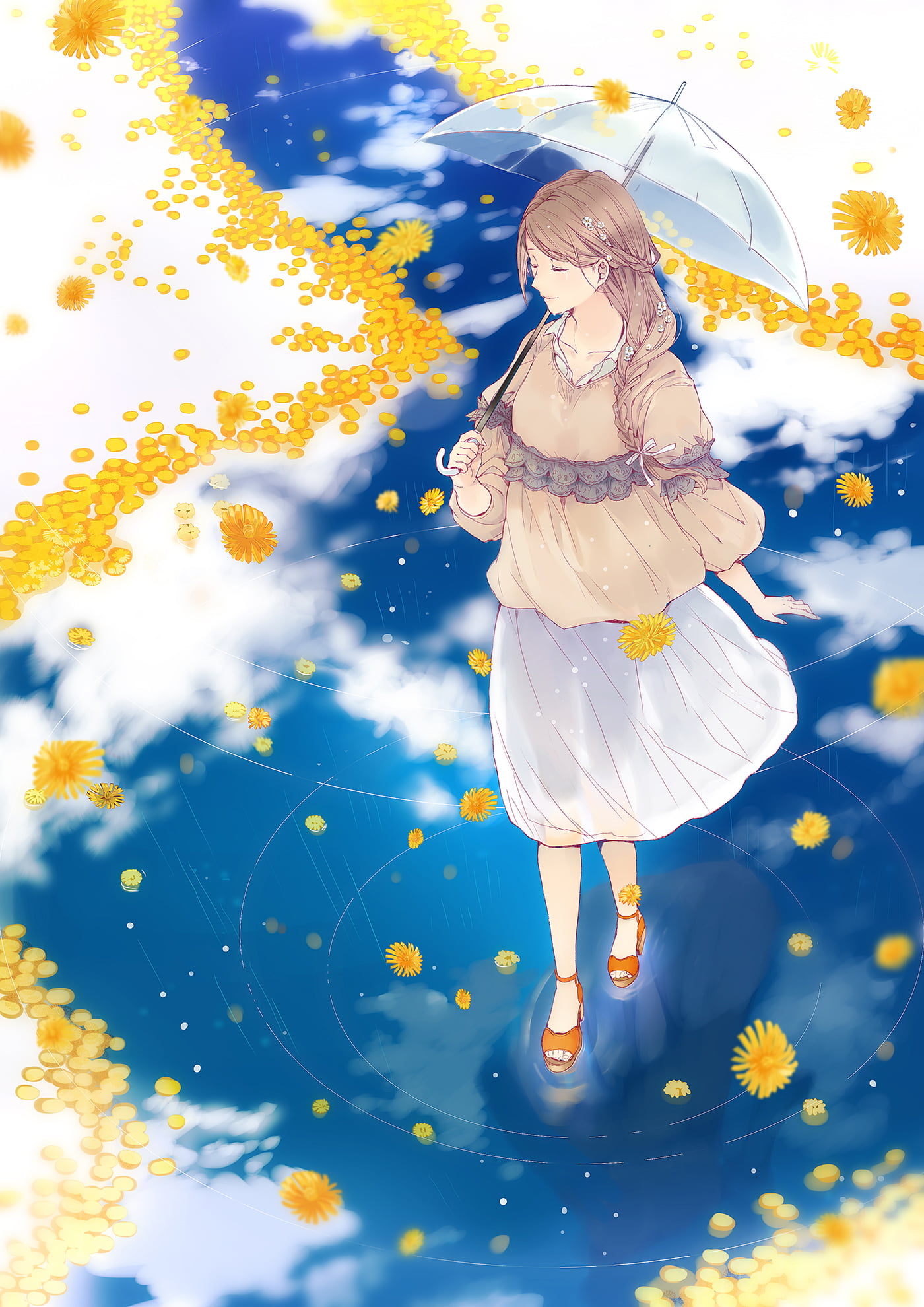 springtime, anime girls, women, hair, blue, nature, plant, dreamlike, fantasy, anime, happiness, full length, clothing, dancing, child, sky, emotion, one person, Phone HD Wallpaper