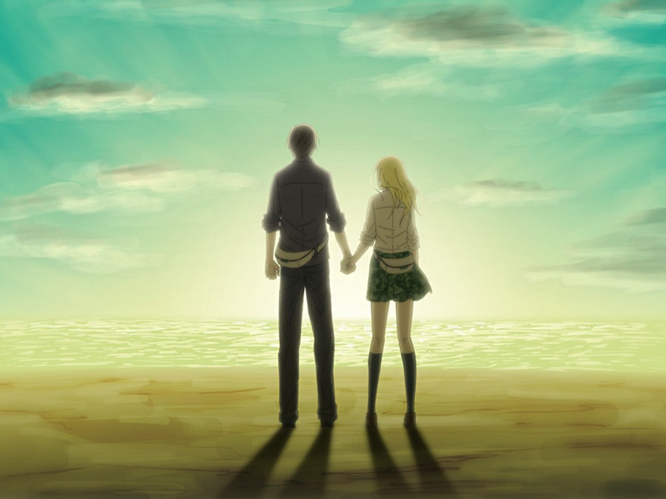 standing, Btooom!, water, full length, day, land, rear view, walking, shadow, men, sky, nature, people, women, two people, togetherness, Himiko, 720P, HD Wallpaper