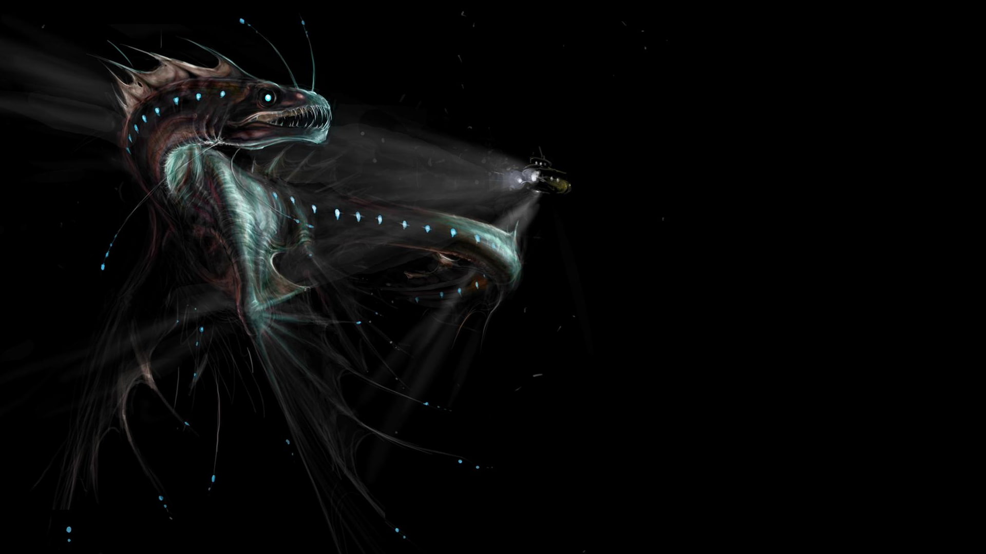 monster, sea, 1080P, hd, black, submarine, fantasy, HD Wallpaper