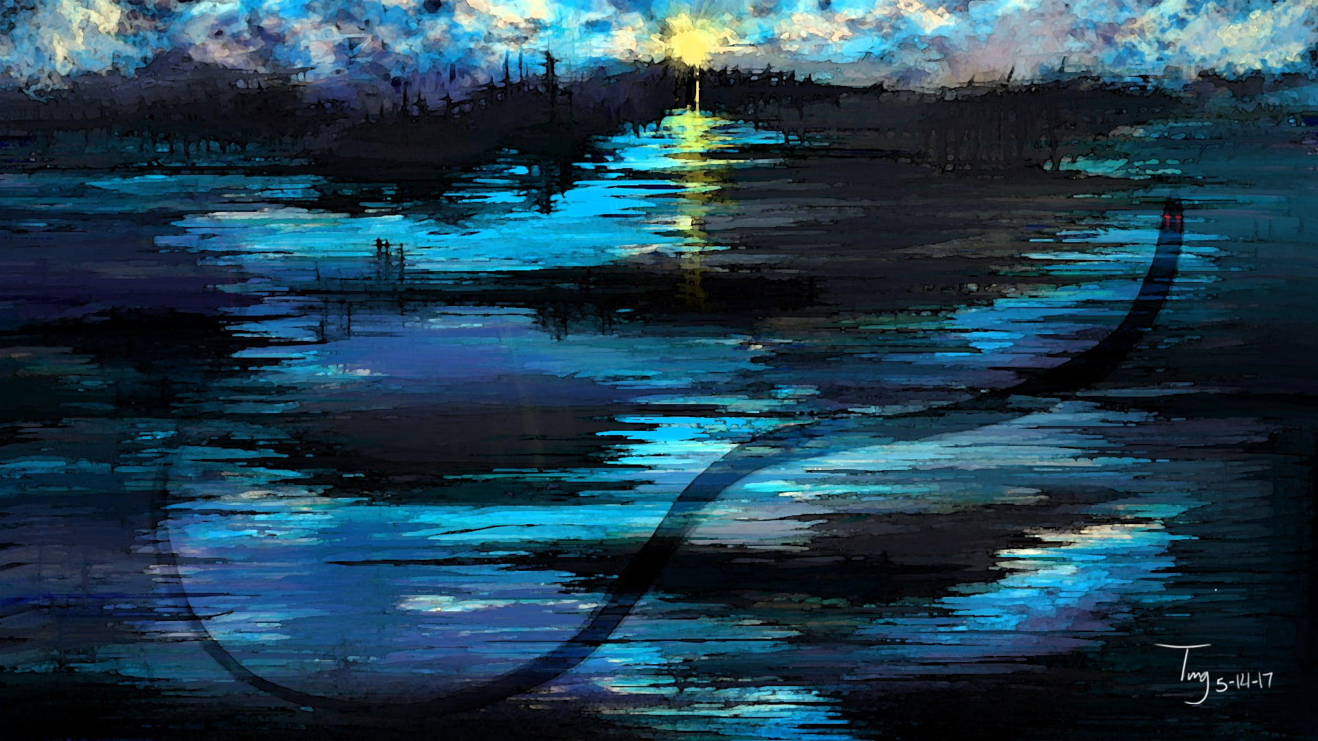 outdoors, tranquility, scenics - nature, nature, day, 1080P, tranquil scene, plant, water, lake, tree, no people, painting, rippled, standing water, sea monsters, HD Wallpaper