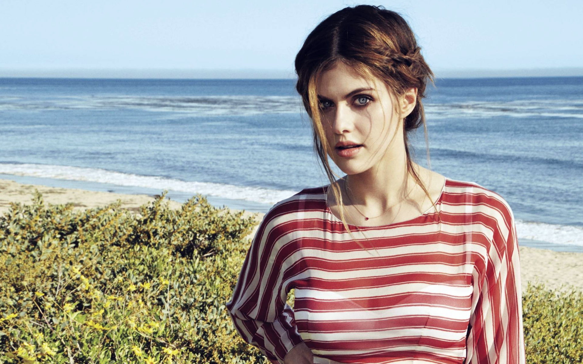 blue eyes, sea, 1080P, Alexandra Daddario, HD Wallpaper