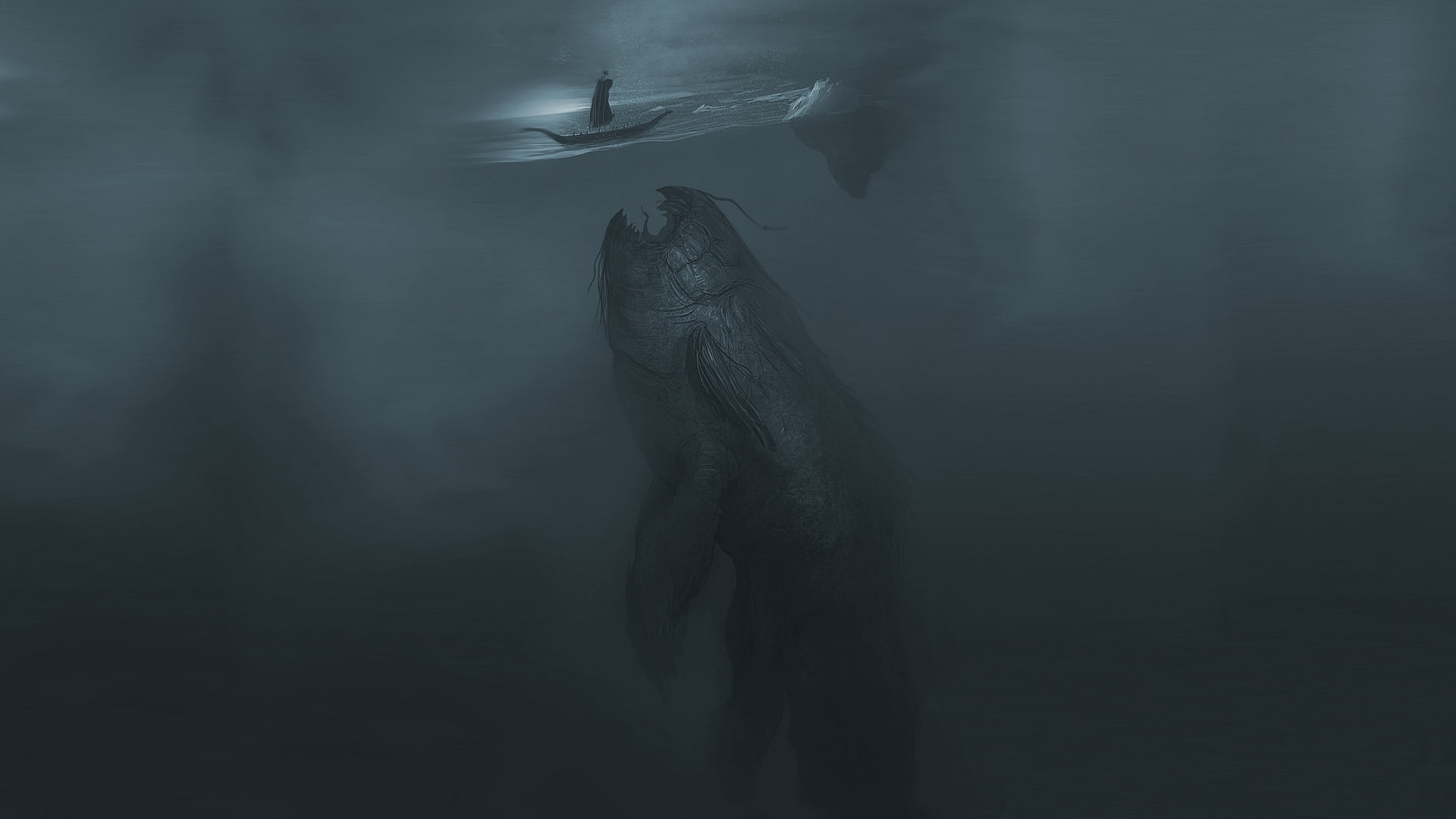 Sea Monster, Whale, Scary, Fantasy, 1080P, Ship, HD Wallpaper
