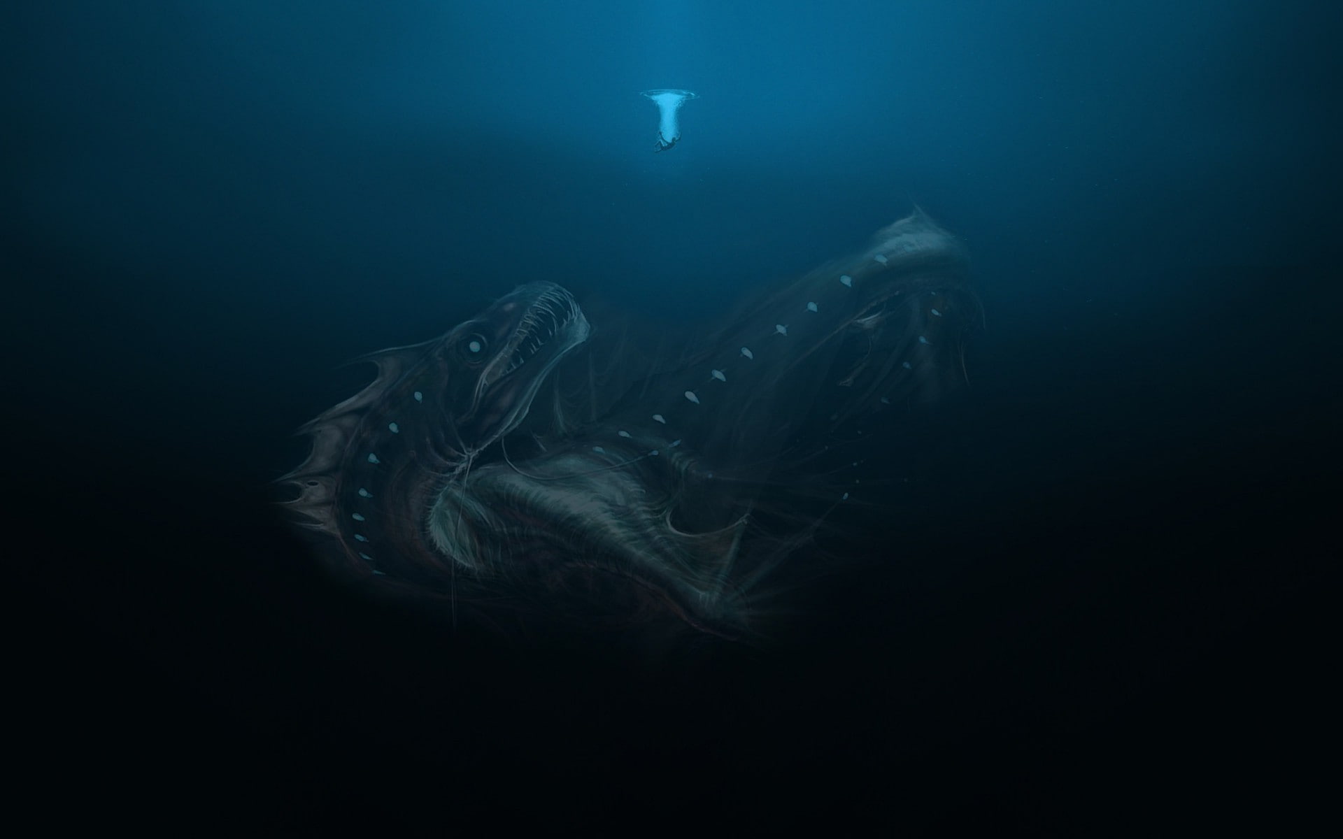 water, sea life, one animal, marine, nature, animal, vertebrate, underwater deep sea sea monsters, animal wildlife, dark, fish, blue, no people, sea, swimming, HD Wallpaper