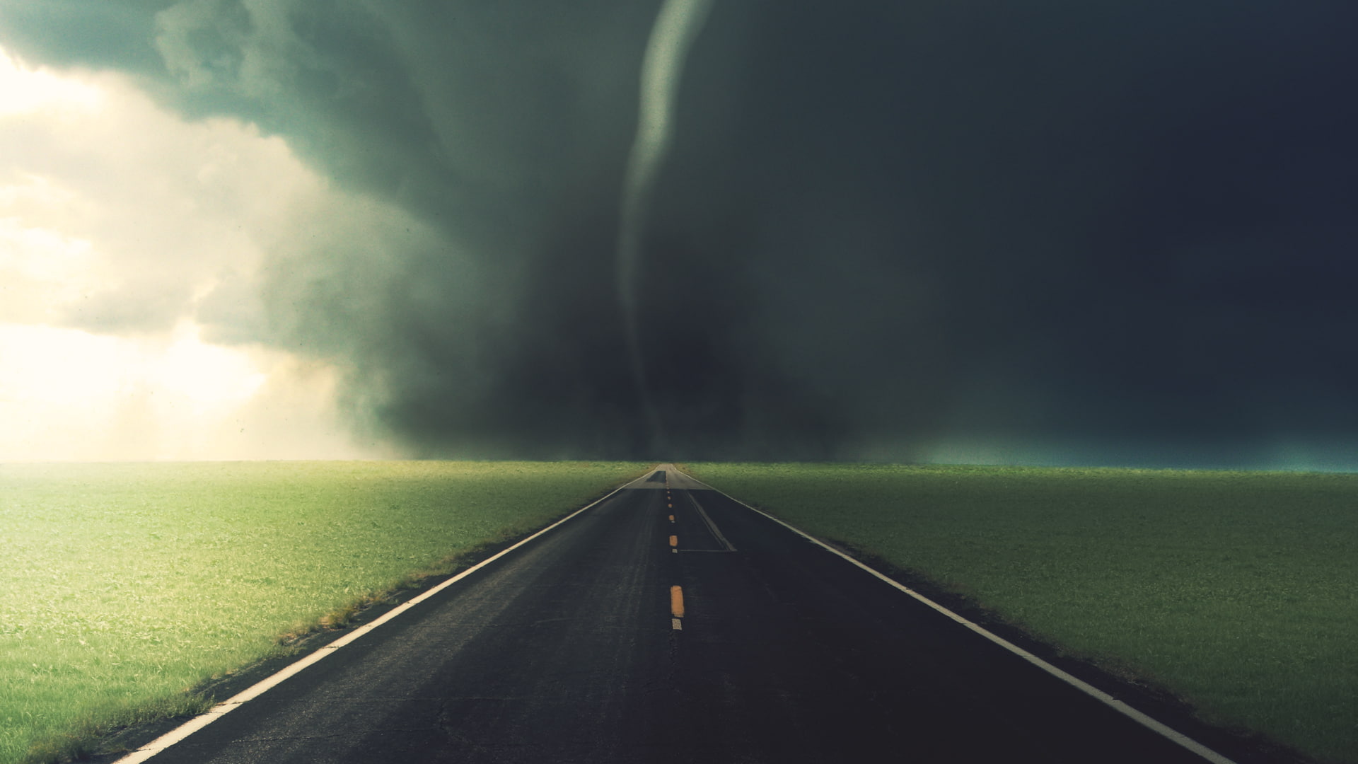clear, 1080P, tornado, road, storm, nature, straight, hd, HD Wallpaper