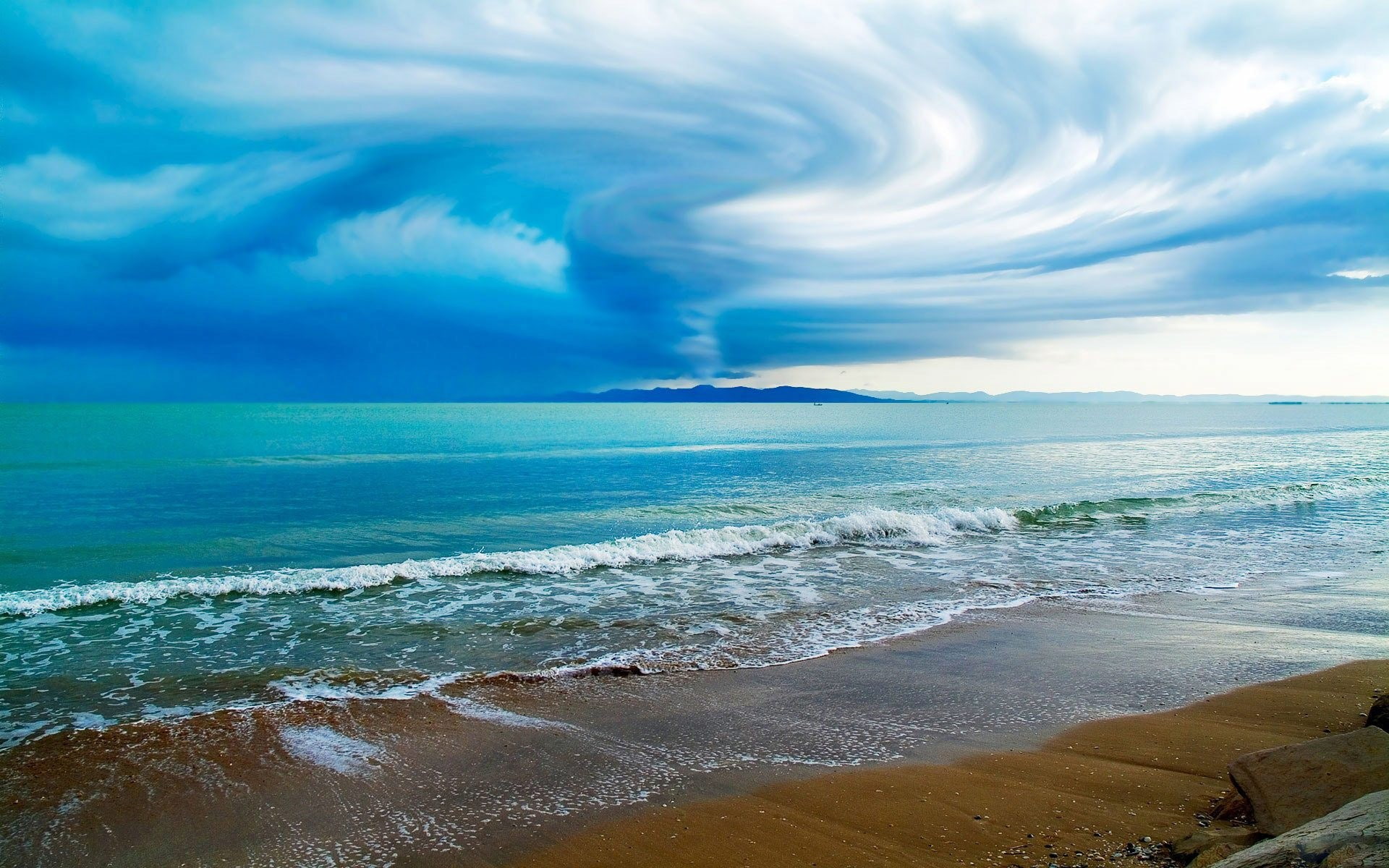 sand, sky, beach, island, 1080P, tornado, sea, waves, HD Wallpaper