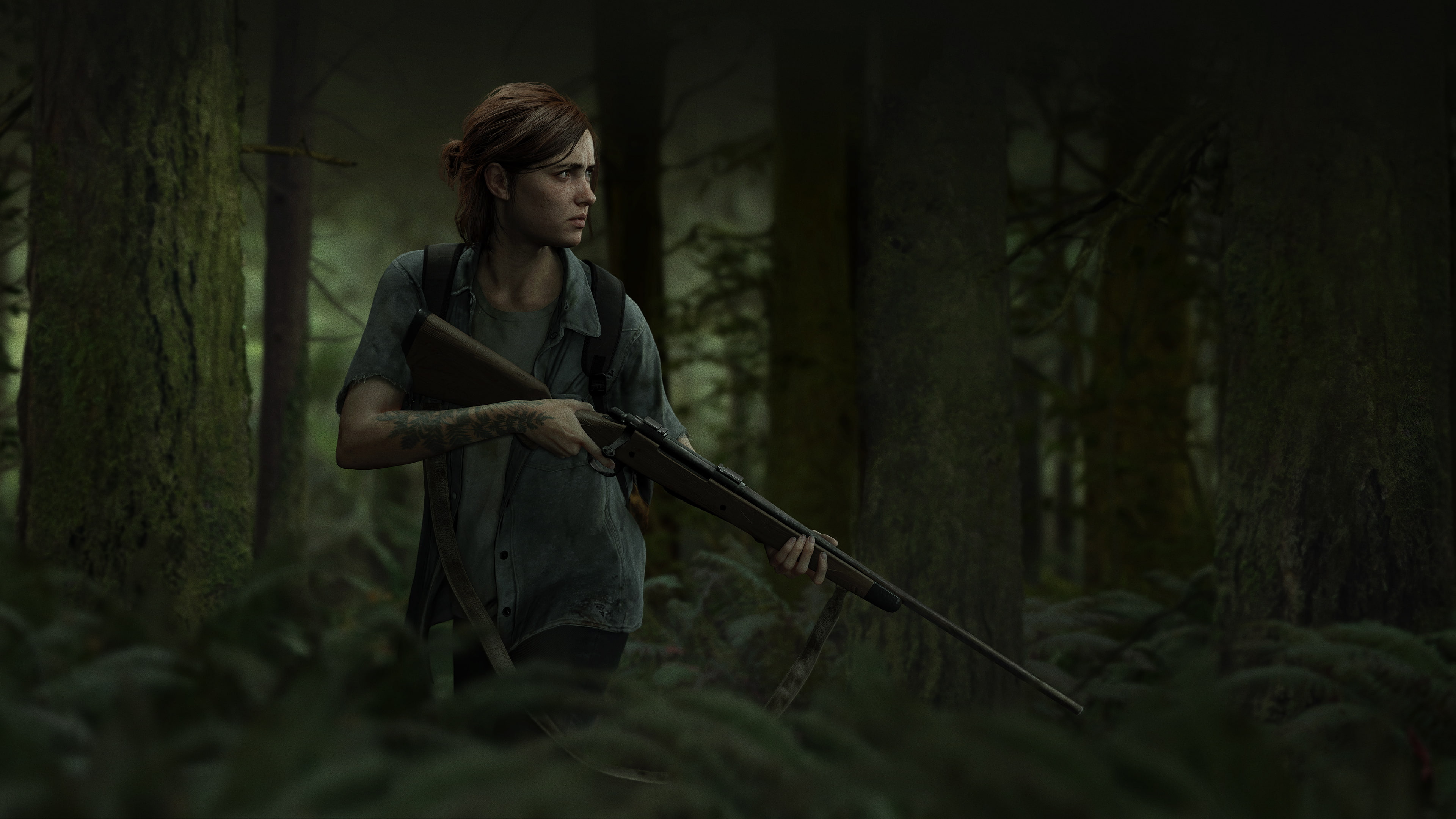 real people, The Last of Us, adult, standing, lifestyles, gun, Ellie, contemplation, rifles, holding, one person, front view, land, 4K, tree, jungle, young adult, HD Wallpaper