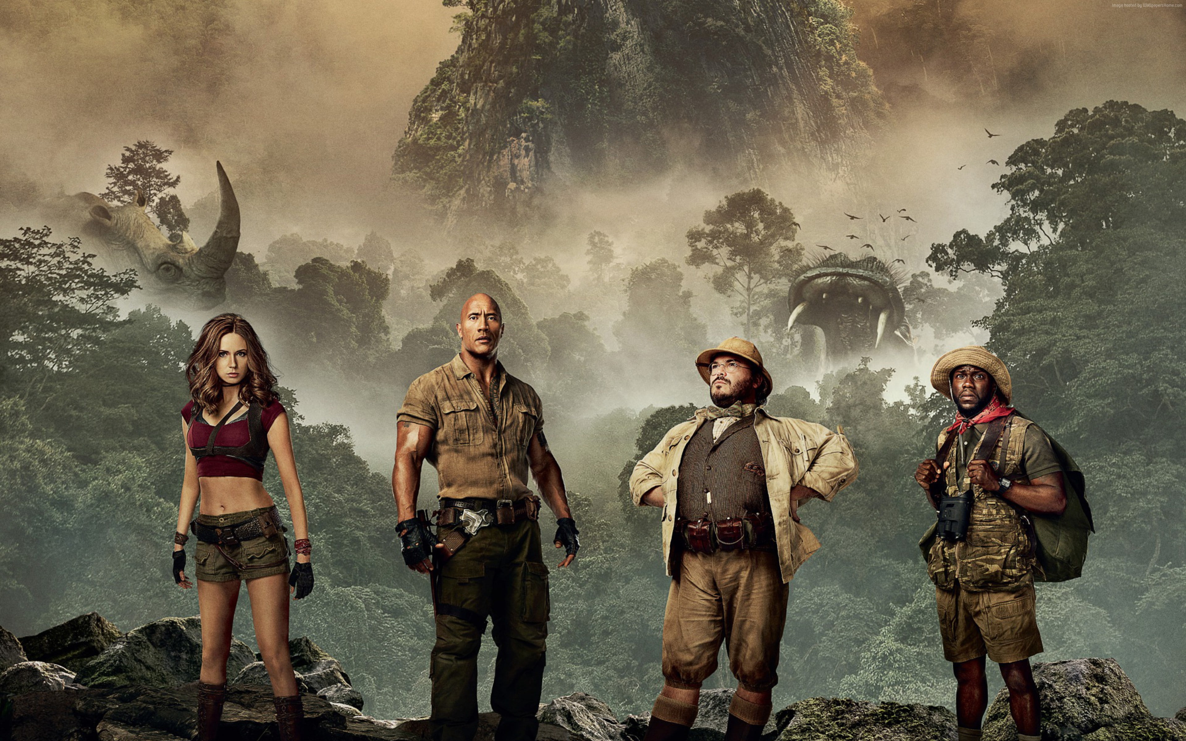 Kevin Hart, Jack Black, Dwayne Johnson, Jumanji: Welcome to the Jungle, Karen Gillan, 4K, 4K, HD Wallpaper