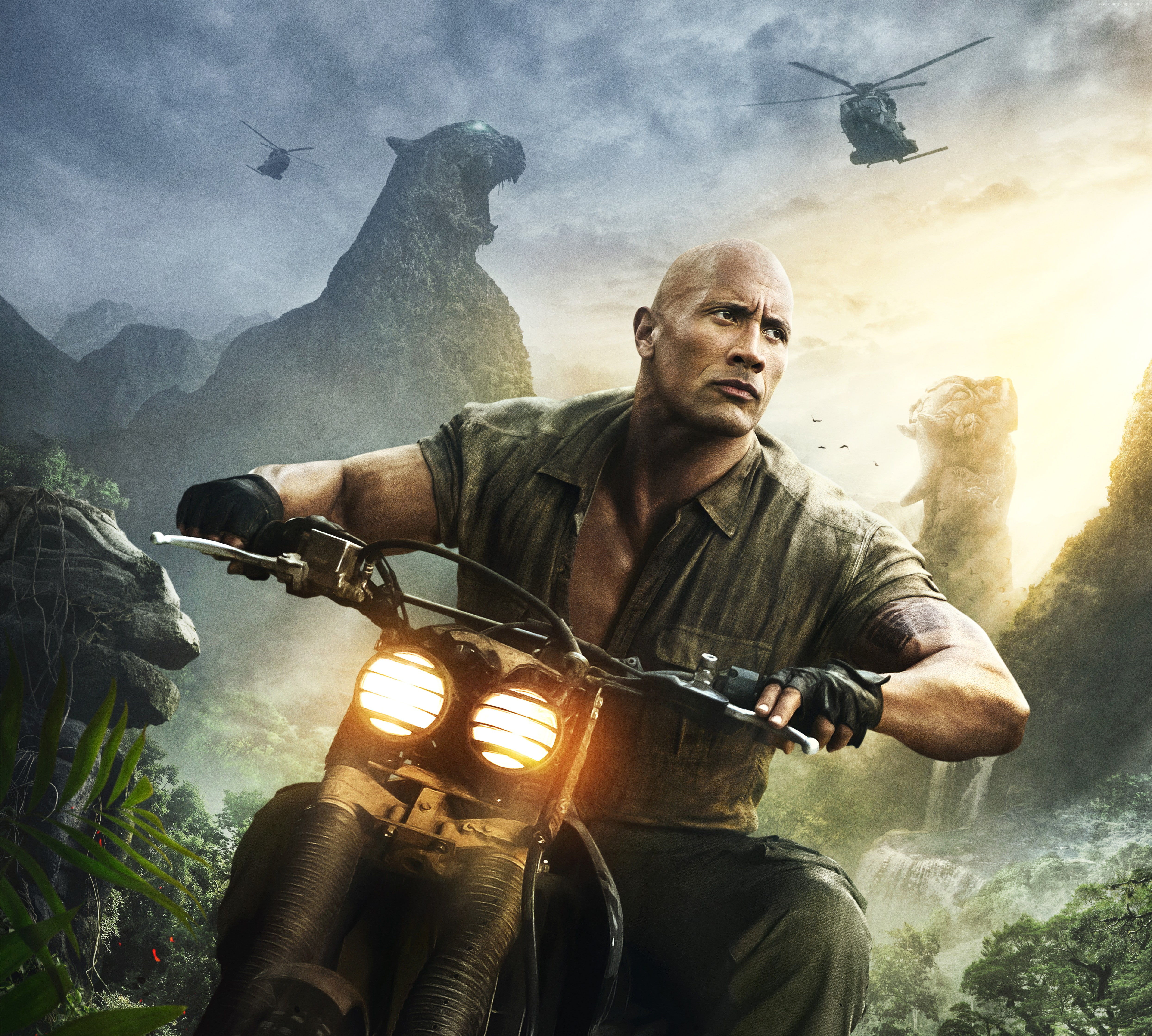 sky, 4k, nature, motion, digital composite, males, sign, mid adult men, Dwayne Johnson, men, outdoors, mid adult, Jumanji: Welcome to the Jungle, smoke - physical structure, HD Wallpaper