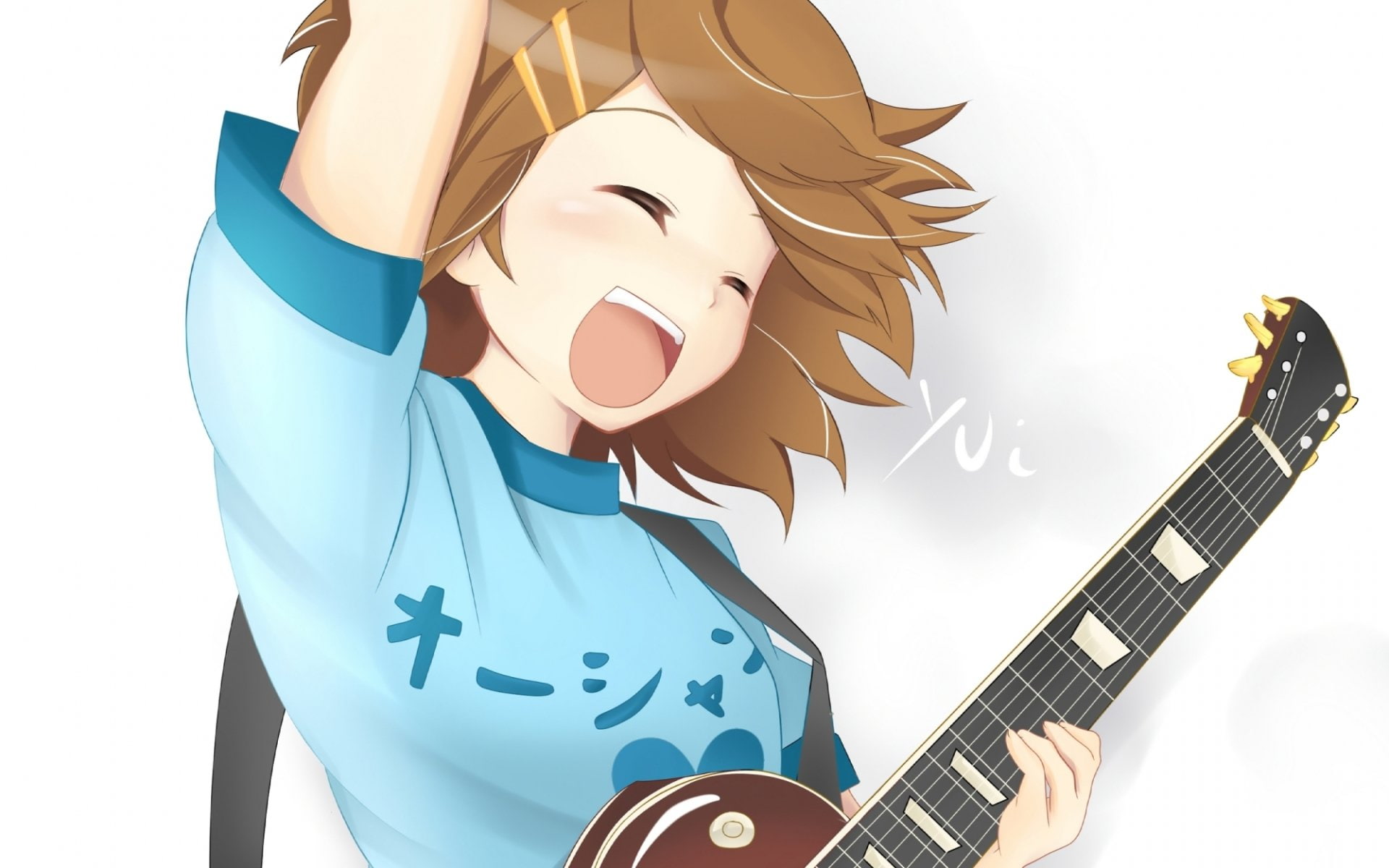 Yui Hirasawa, character, haired, brown, holding, 1080P, digital, K-ON!, Anime, female, HD Wallpaper