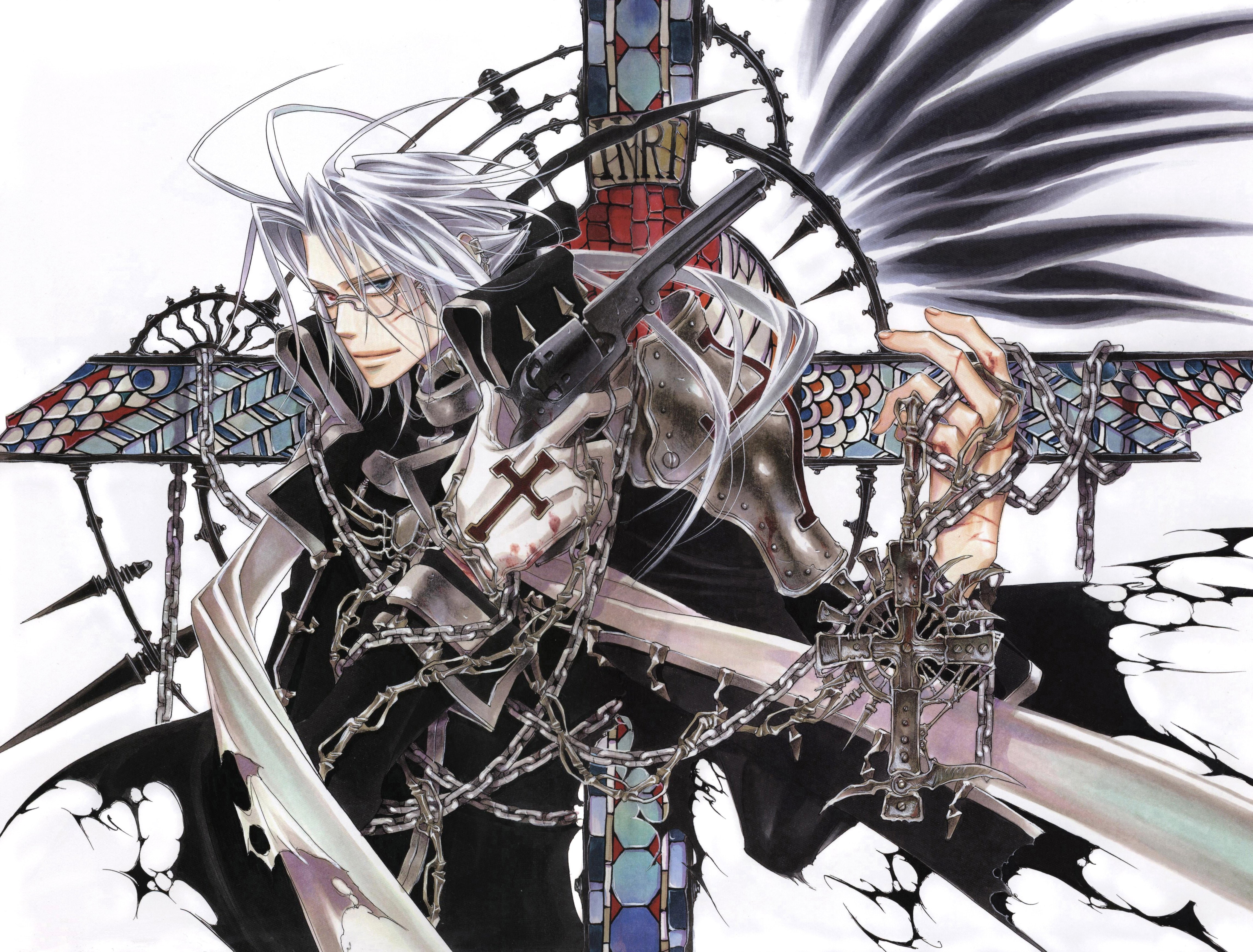 chain, cross, blood, nightroad, anime, trinity, pistols, guys, 4K, abel, HD Wallpaper