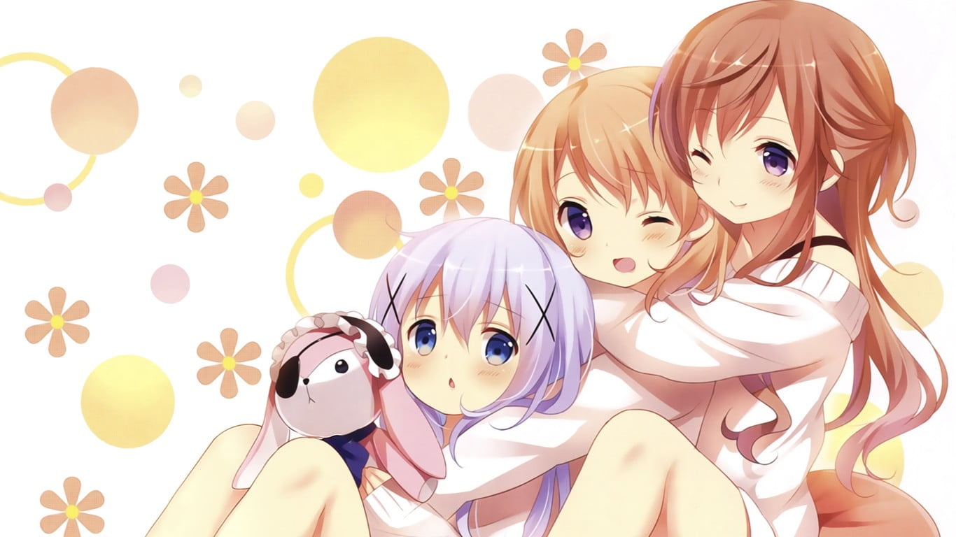 indoors, woman, looking at camera, human representation, Gochuumon wa Usagi Desu ka?, people, close-up, 720P, women, white background, representation, HD Wallpaper