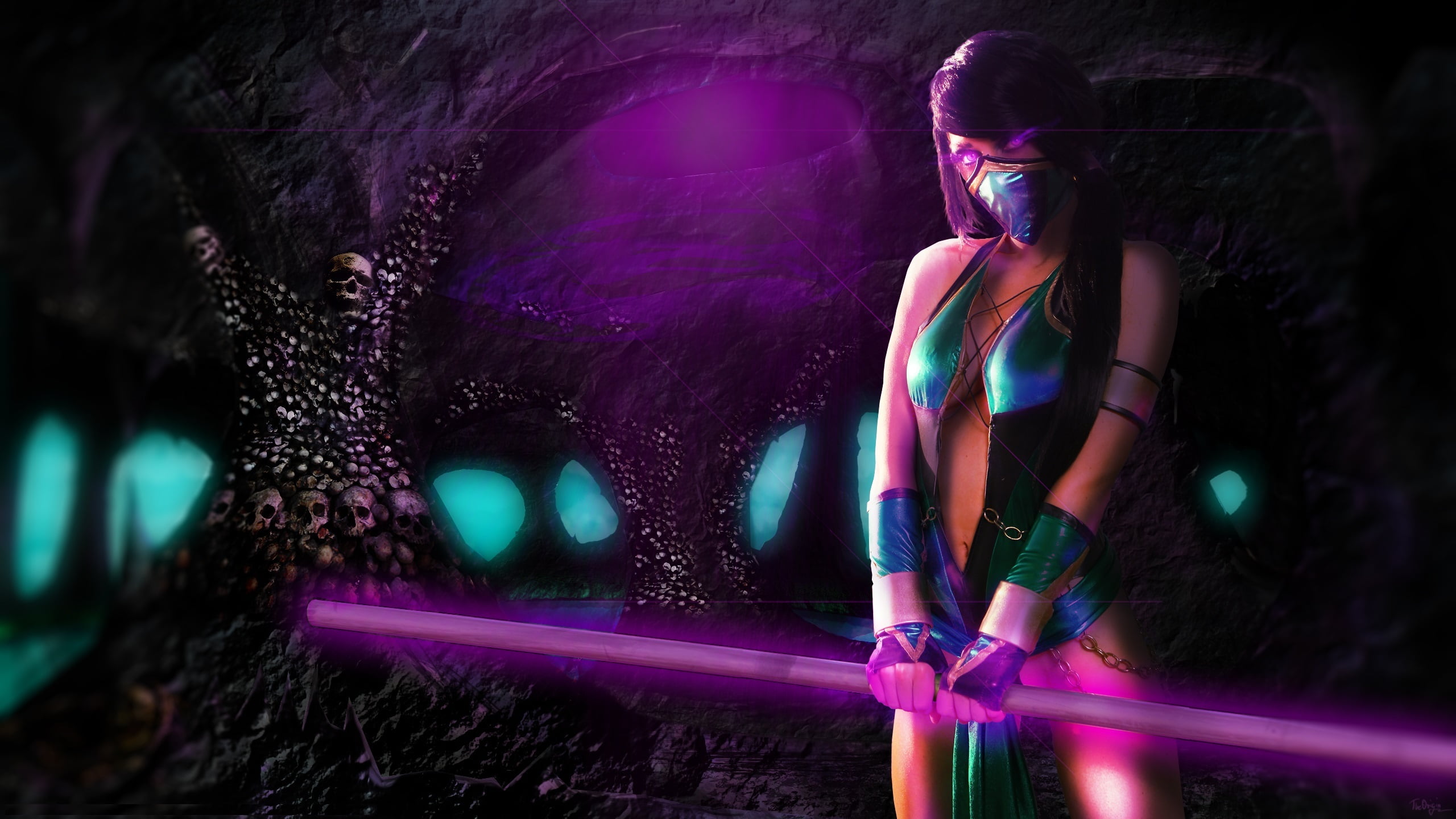 purple, females, game, Jade, adult, weapons, character, lifestyles, holding, standing, look, illuminated, black, leisure activity, rod, young adult, 2K, HD Wallpaper
