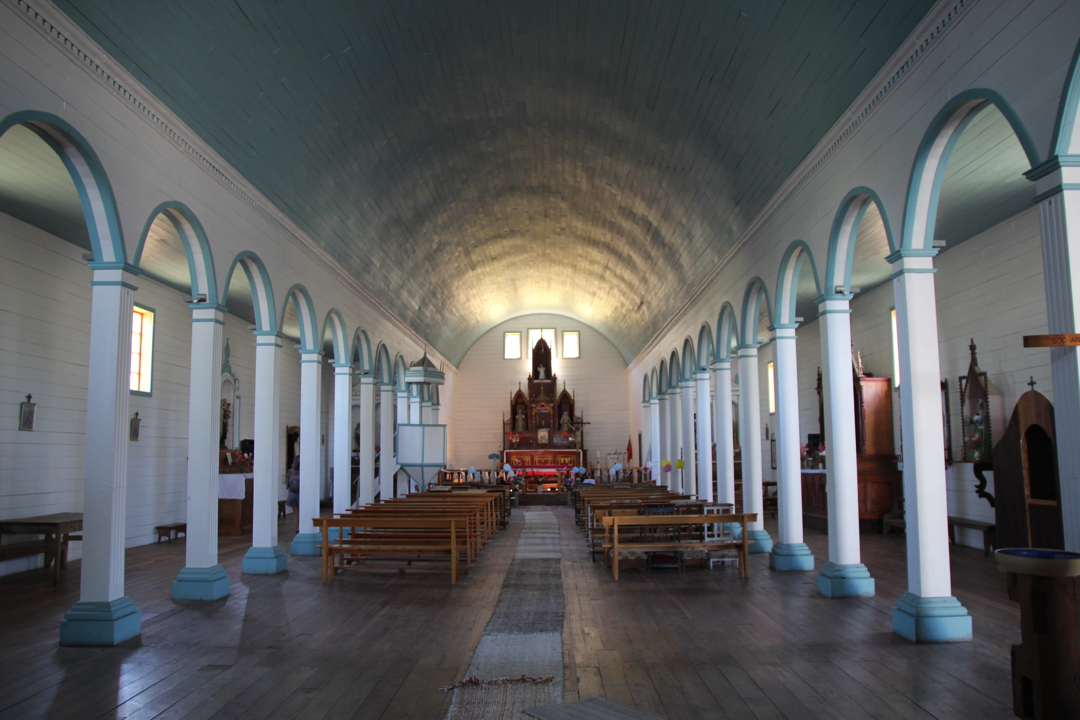 indoors, sculpture, altar, pew, church, chile, aisle, southern chile, religion, flooring, day, 2K, the past, south, architectural column, building, chiloé, HD Wallpaper