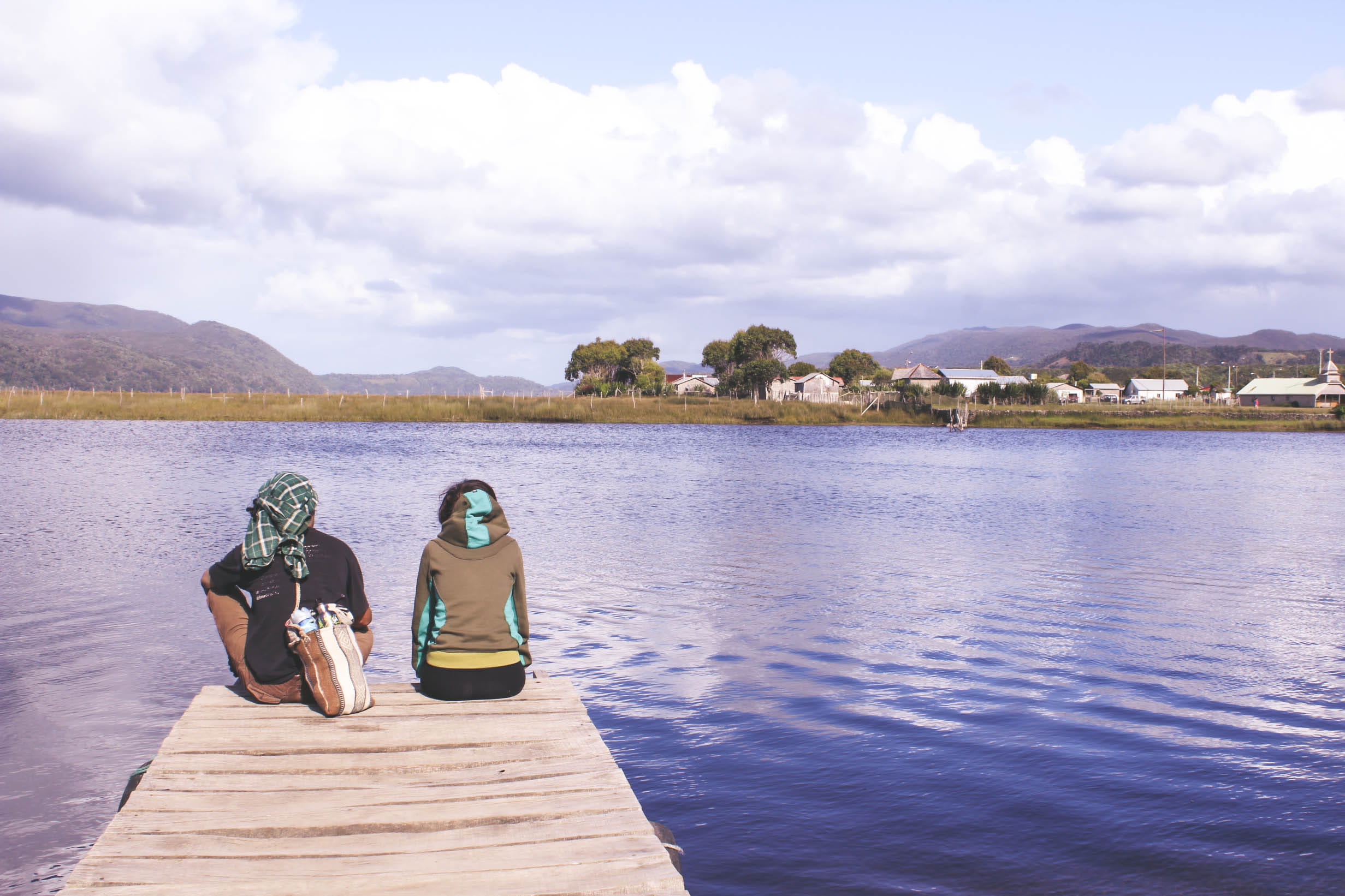mountain, lagoon, people, water, day, tranquility, lake, sky, nature, scenics - nature, two people, tranquil scene, chile, leisure activity, 1080P, beauty in nature, HD Wallpaper