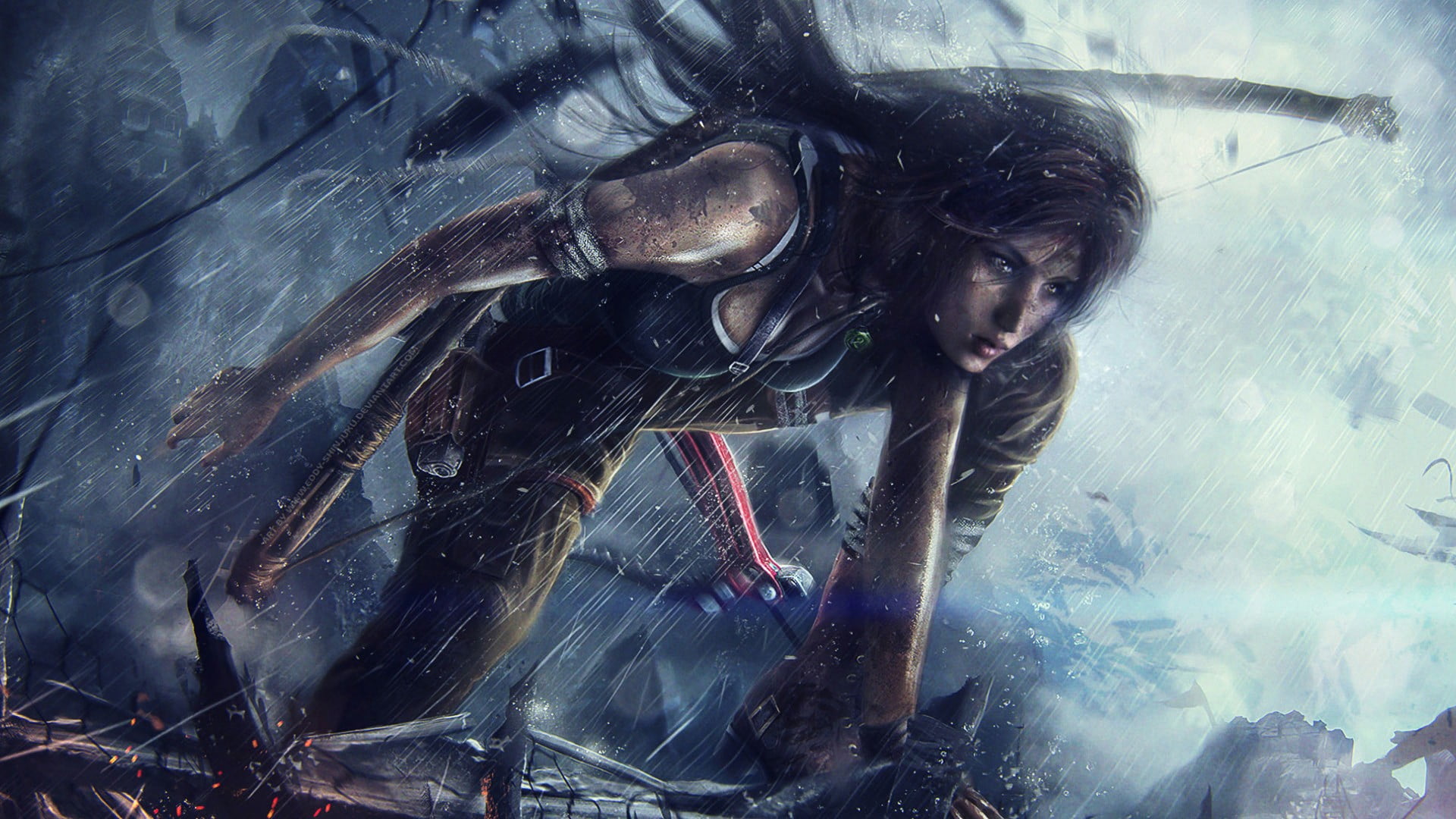 woman, outdoors, bow, hairstyle, women, mammal, adult, carrying, video games, glass - material, 1080P, artwork, digital composite, nature, real people, HD Wallpaper