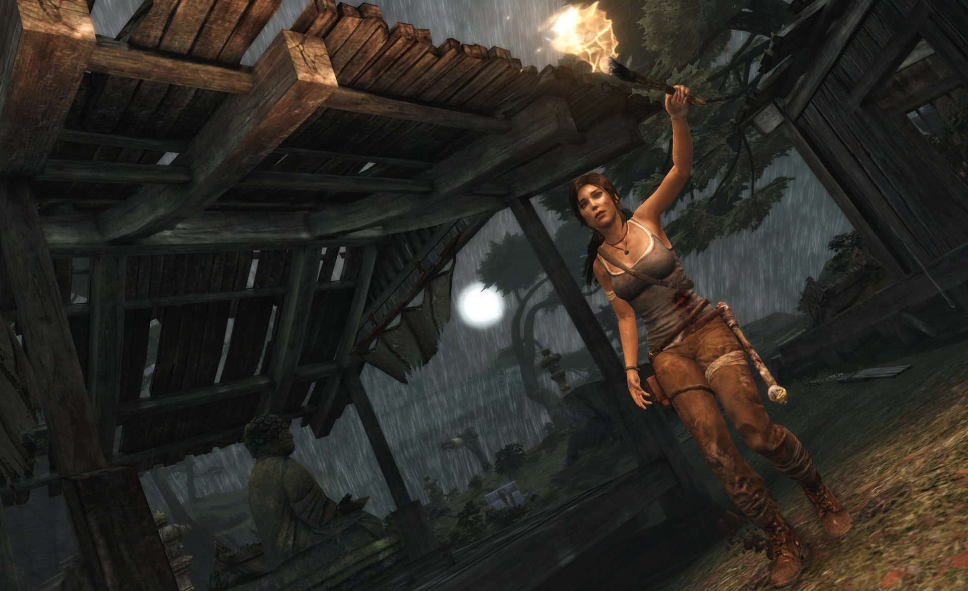 arms raised, night, full length, building, video game, gaming, croft, outdoors, Tomb Raider, nature, standing, front view, young men, screenshots, HD Wallpaper