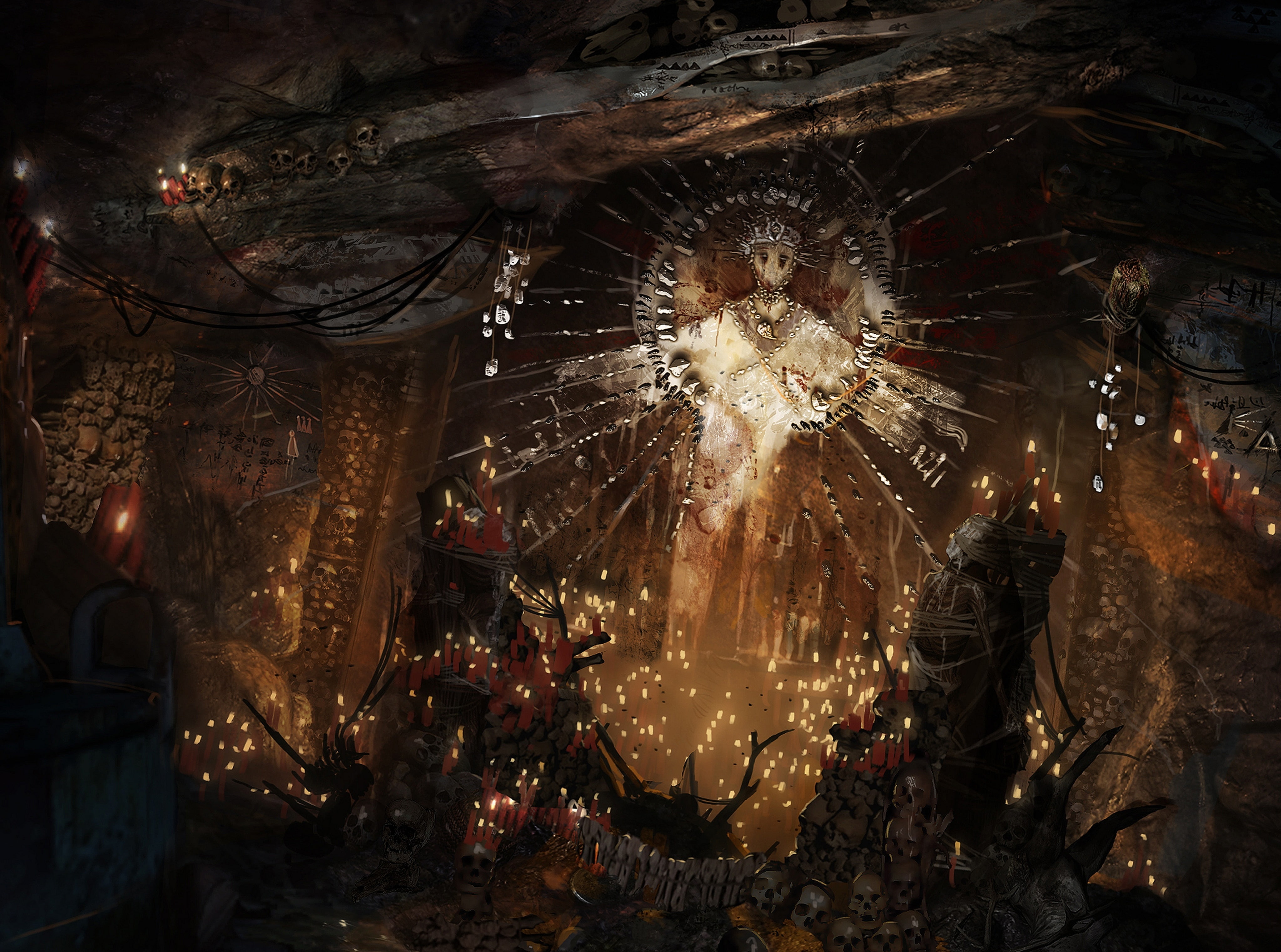  christmas ornament, no people, tomb, creepy, sacrifice, cave, bones, holiday, low angle view, illuminated, christmas decoration, christmas, celebration, HD Wallpaper