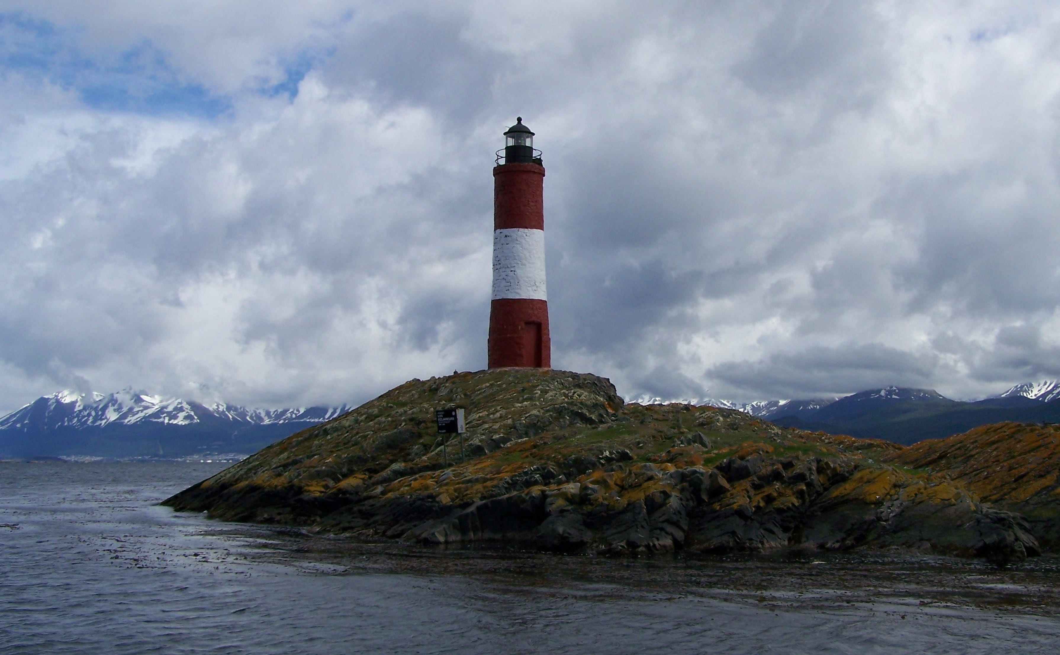 snowcapped mountain, cold, water, mountain, scenics - nature, security, building, sea, ushuaia, no people, lighthouse, patagonia, architecture, protection, HD Wallpaper