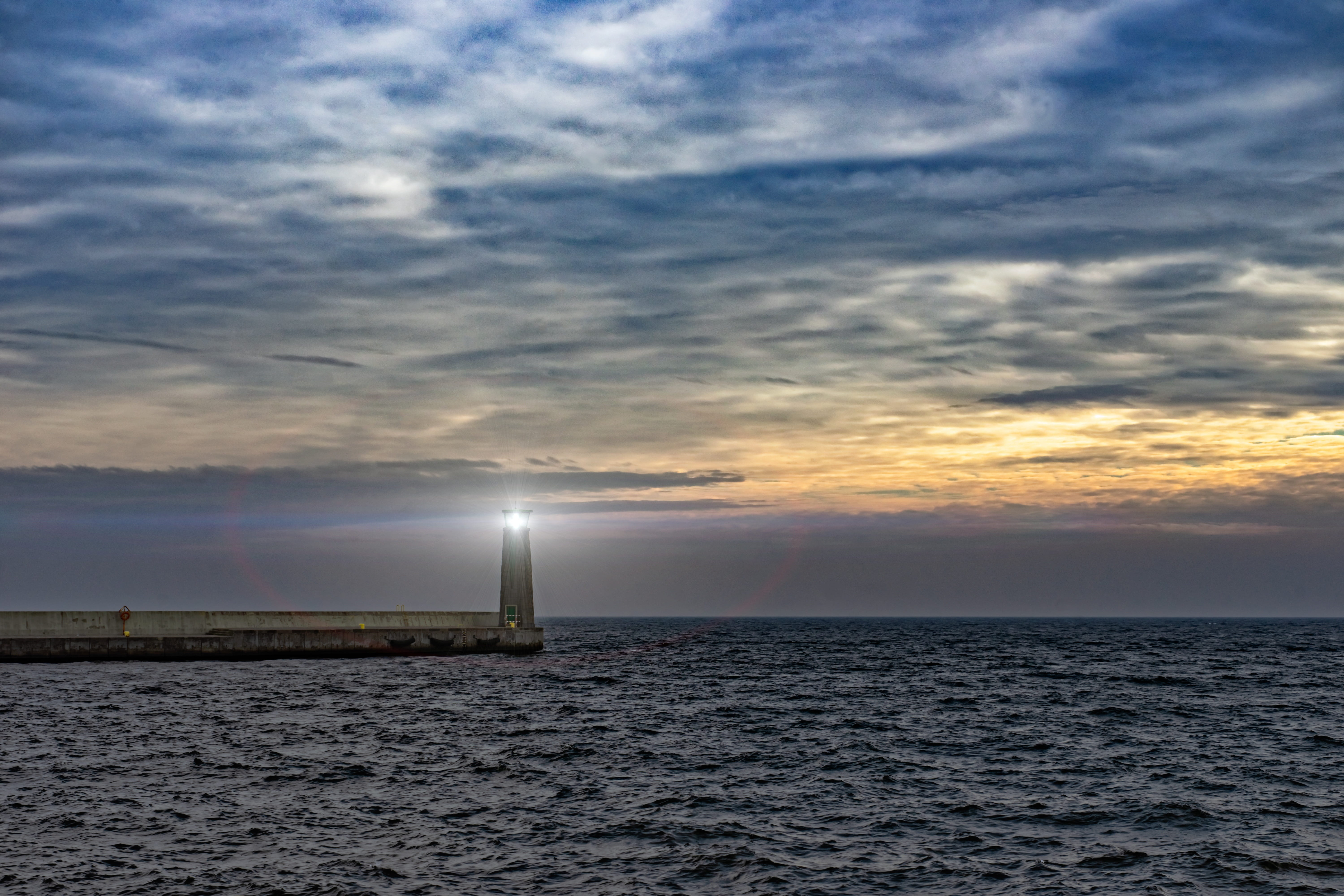 horizon, clouds, sky, outdoors, tranquility, architecture, sun, ocean, find, beauty in nature, sunset, searching, distant, mood, lighthouse, landscape, HD Wallpaper