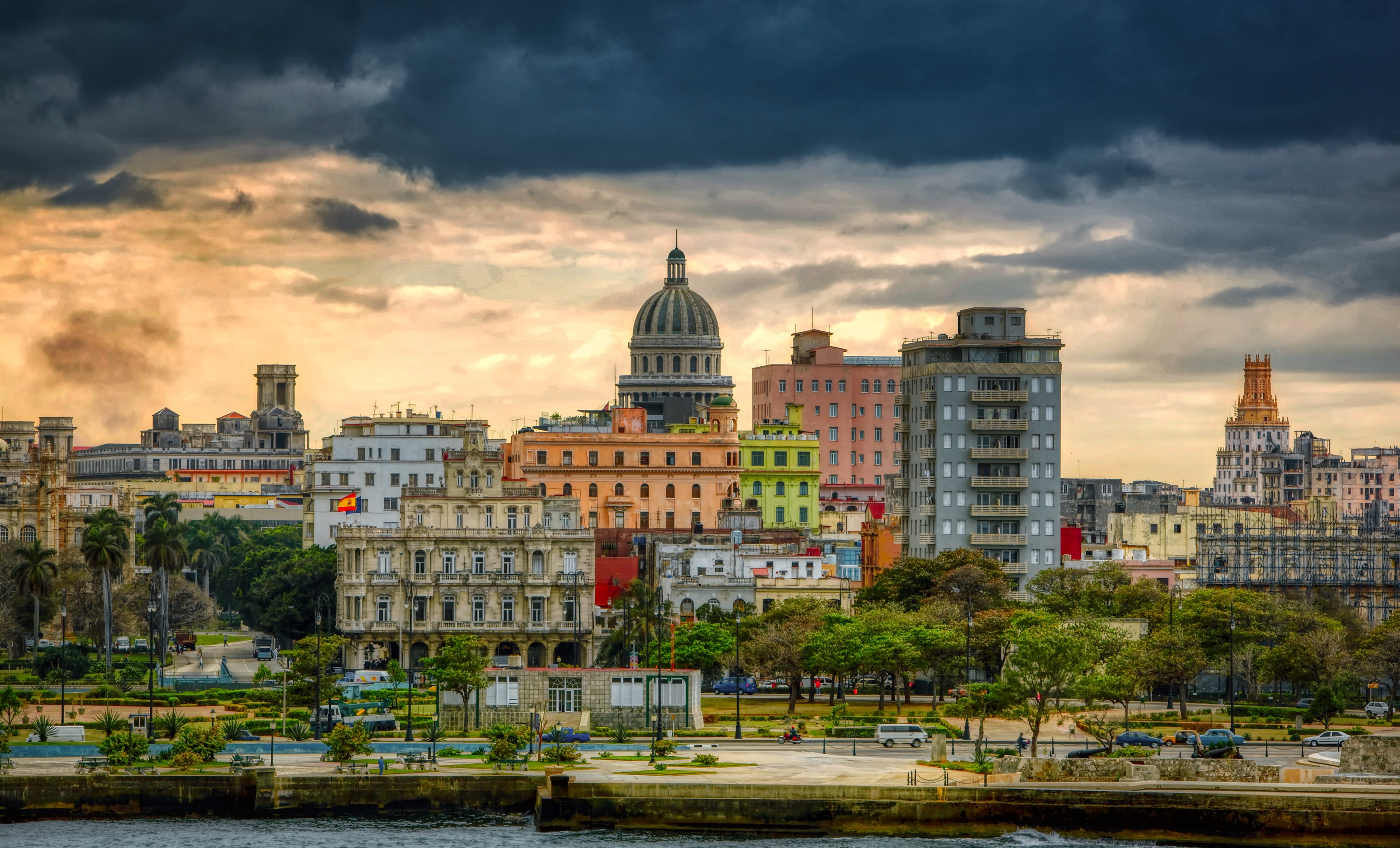 sunset, no people, havana, skyline, place of worship, government, sea, cityscape, building exterior, old, travel destinations, wharf, city, mood, sky, clouds, HD Wallpaper