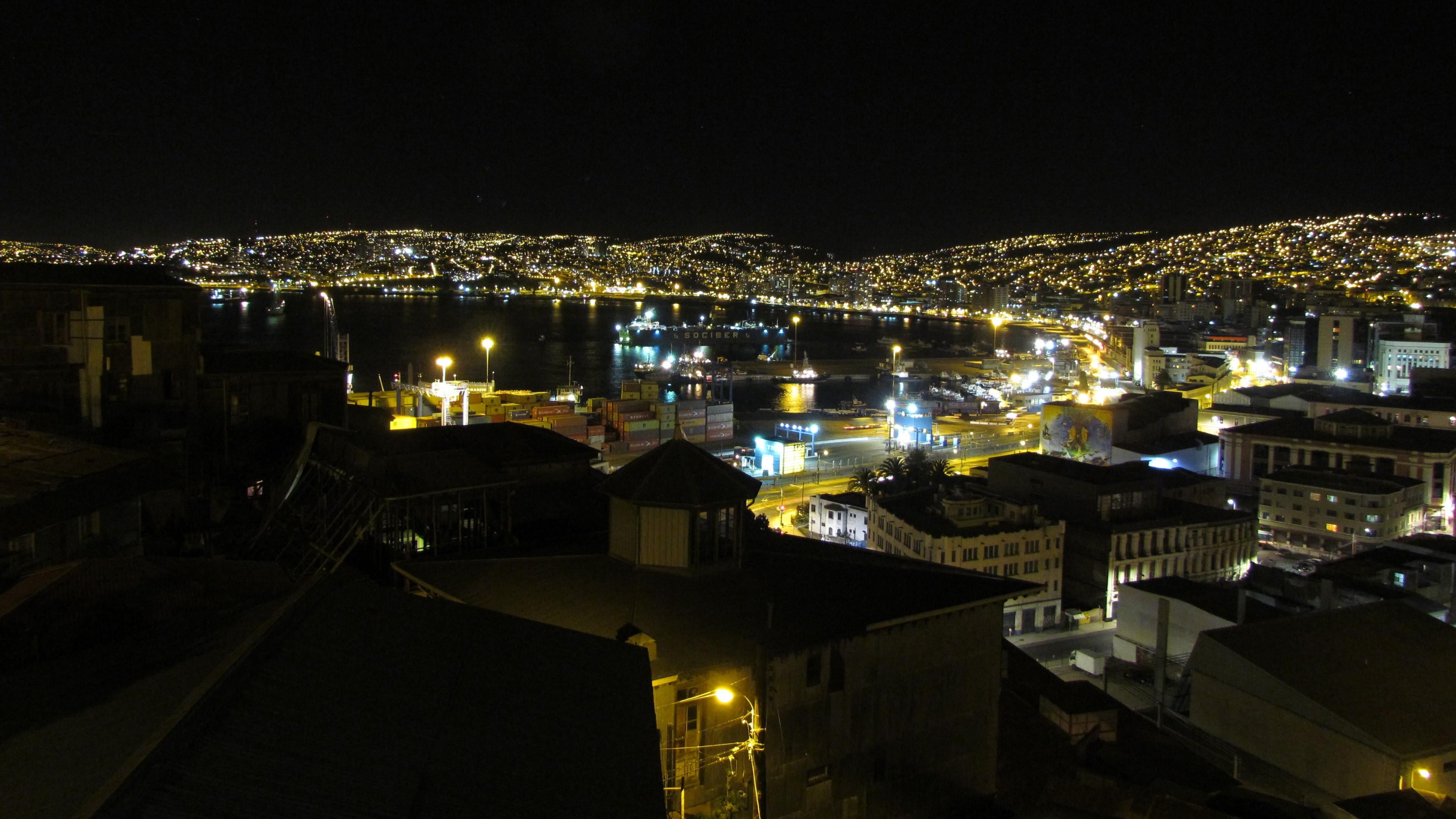 south america, city, building exterior, sky, architecture, 4K, crowded, high angle view, valparaiso, illuminated, cityscape, outdoors, nature, night, travel destinations, HD Wallpaper