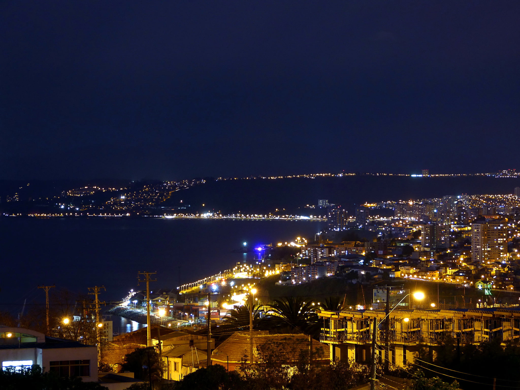 coast, port, 1080P, home, sea, night, lights, Valparaiso, Chile, HD Wallpaper