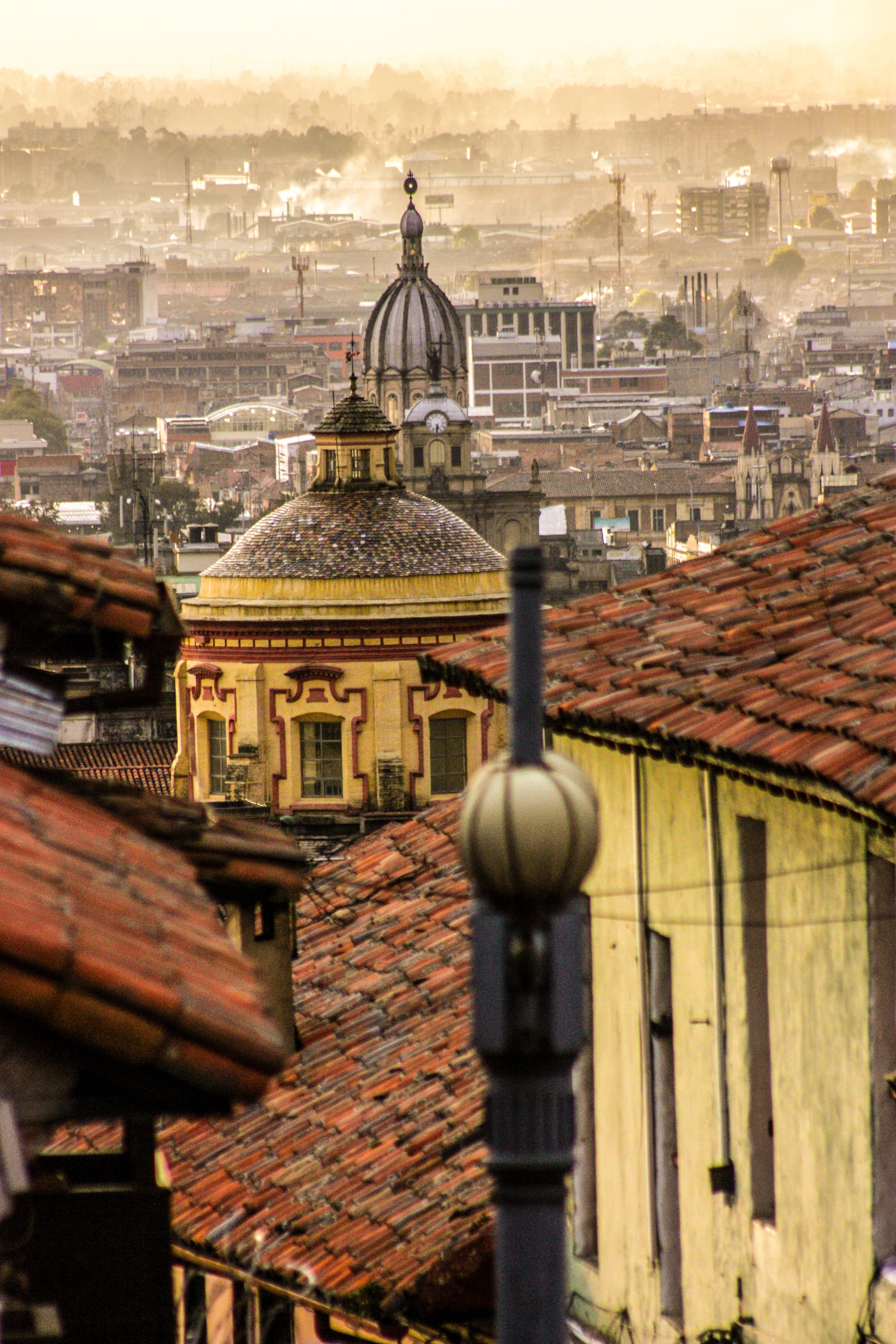 travel destinations, la candelaria, architecture, outdoors, panoramic, colombia, building, crowd, sky, roof, dome, city, cityscape, religion, landscape, Phone HD Wallpaper