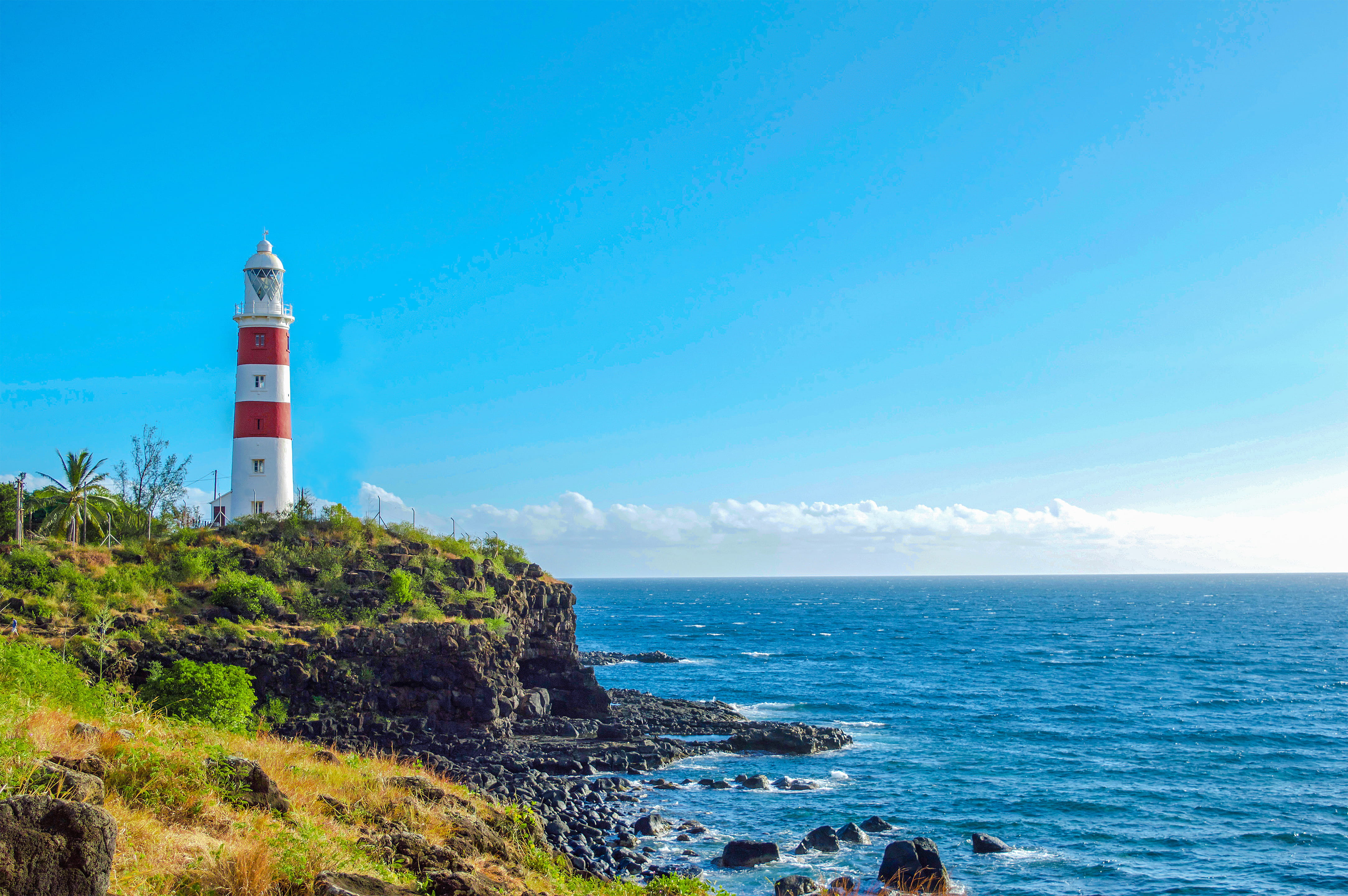 urban, protection, red, field, beach, idyllic, building exterior, horizon, leisure activities, built structure, lighthouse, tower, sea, landscape, grass, HD Wallpaper