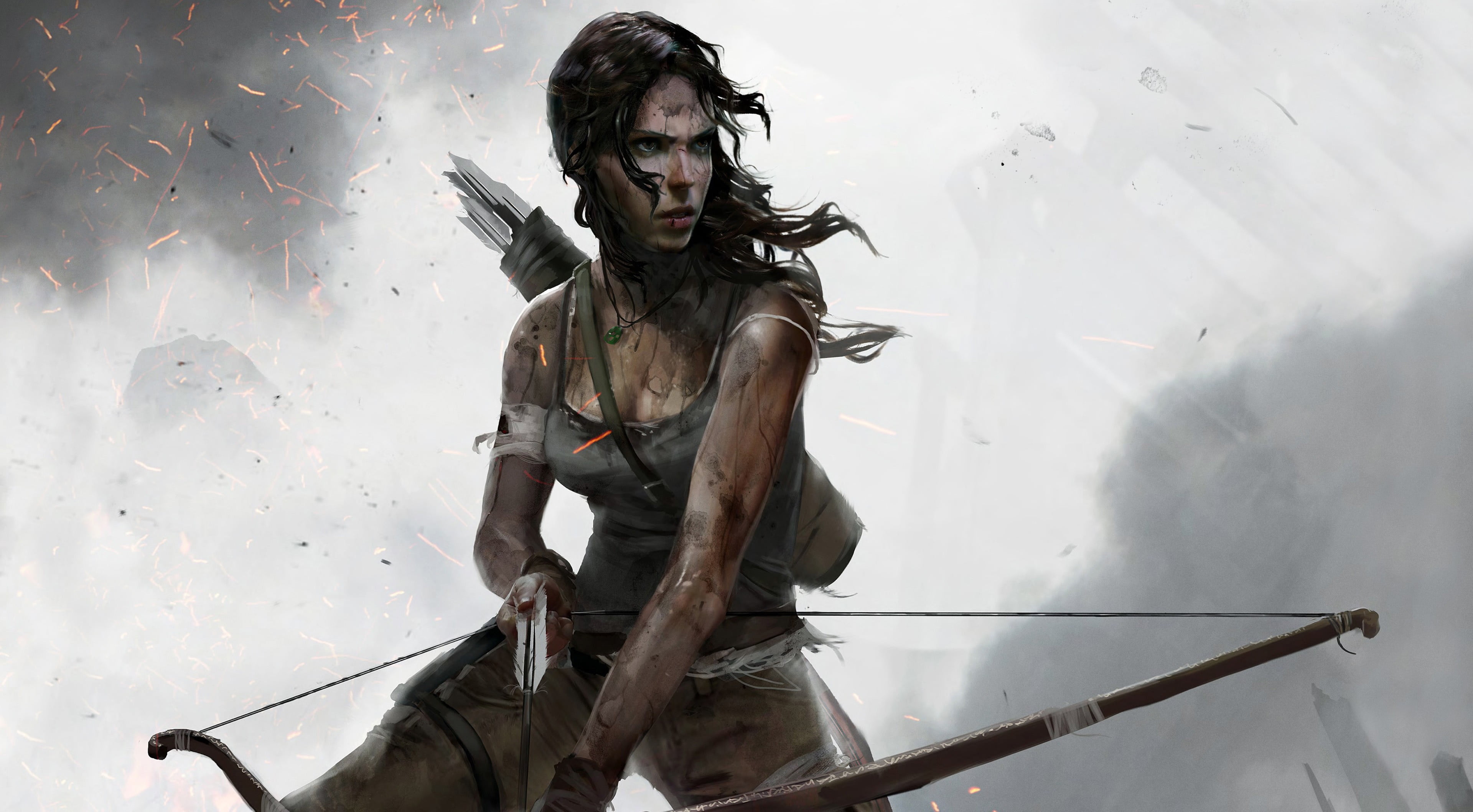 Lara Croft, raider, 4K, one person, digital, holding, day, young men, front view, three quarter length, hairstyle, built structure, adult, arts culture and entertainment, HD Wallpaper