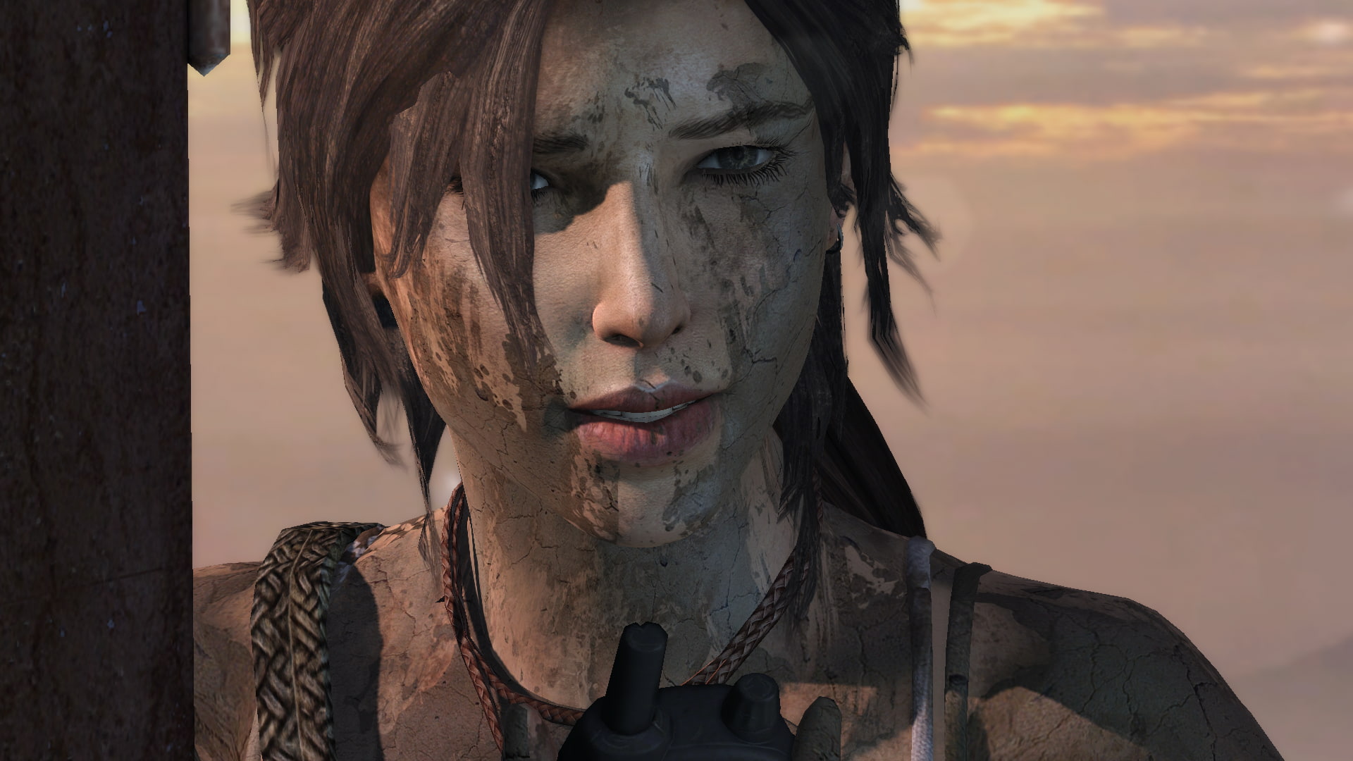 young women, front view, beautiful woman, close-up, headshot, focus on foreground, sunset, Tomb Raider, lifestyles, nature, 1080P, adult, portrait, human face, HD Wallpaper