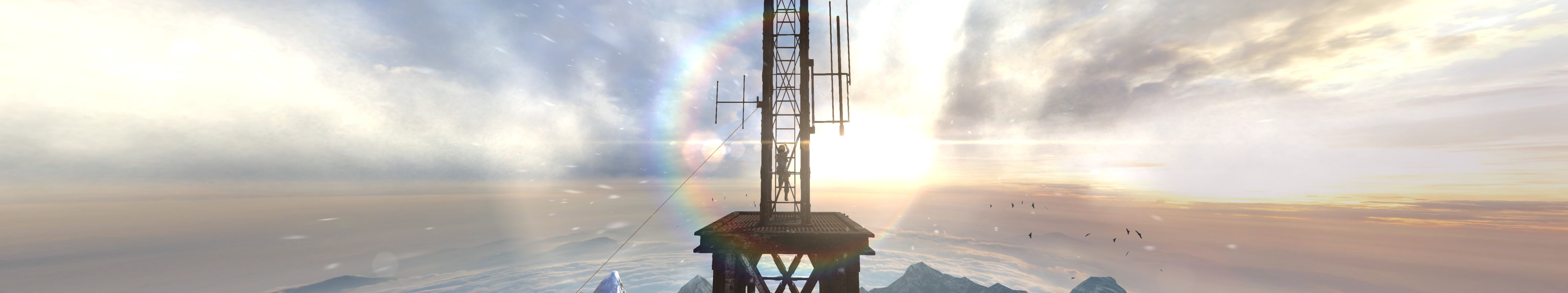 sunlight, sky, triple screen, reflection, wooden, travel, city, travel destinations, black, brown, Tomb Raider, outdoors, cloud - sky, glass - material, HD Wallpaper