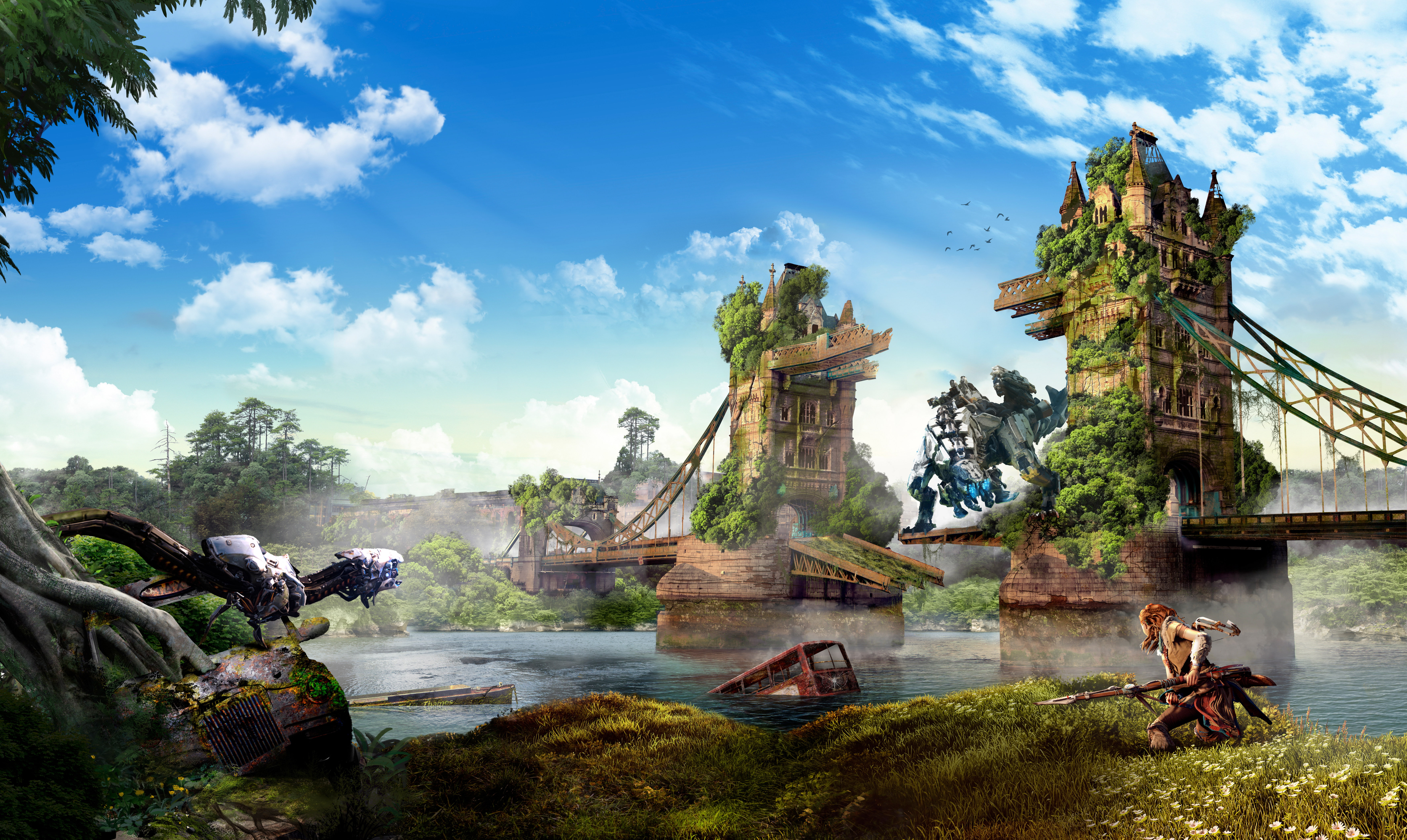 Horizon Zero Dawn, Aloy, 5K, 4K, 8K, Thunderjaw, London, HD Wallpaper