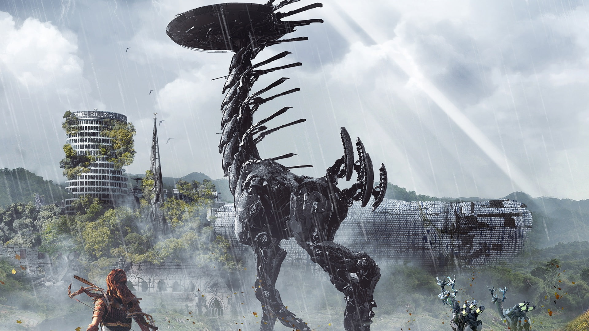 art and craft, outdoors, representation, nature, building exterior, day, Aloy (Horizon: Zero Dawn), Horizon: Zero Dawn, video games, cloud - sky, animal representation, HD Wallpaper