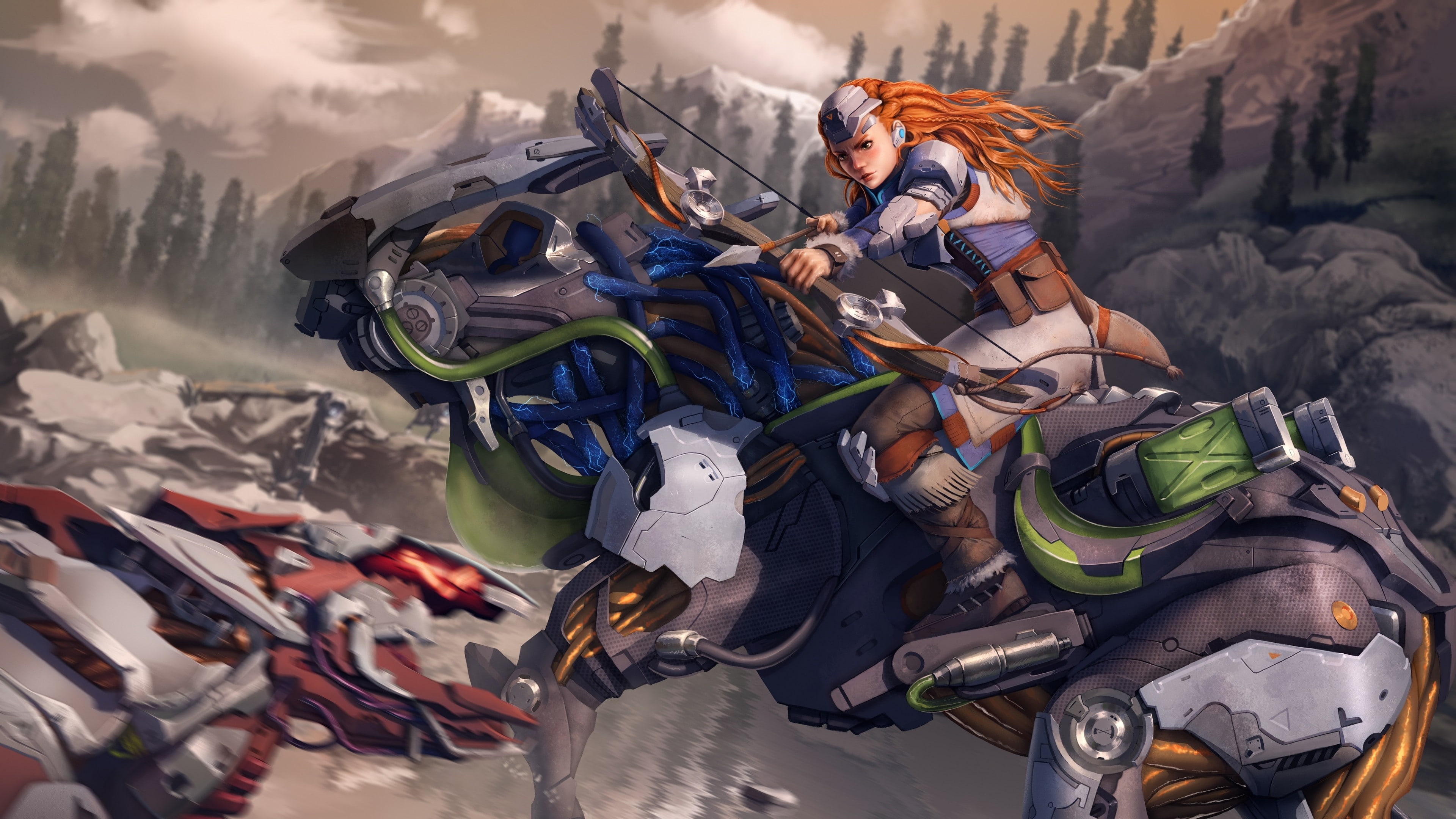 sports equipment, adventure, adult, lifestyles, cold temperature, mountain, one person, Horizon: Zero Dawn, winter, 4K, day, outdoors, Aloy (Horizon: Zero Dawn), HD Wallpaper