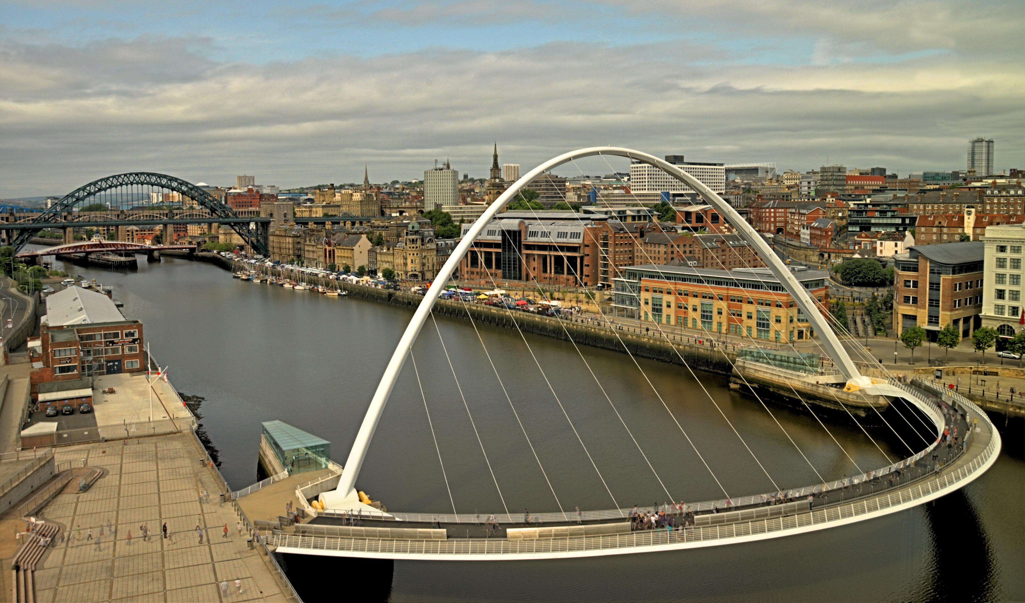 sky, river, hdr, suspension, urban Scene, travel destinations, cityscape, transportation, newcastle, engineering, mode of transportation, bridge - Man Made Structure, HD Wallpaper