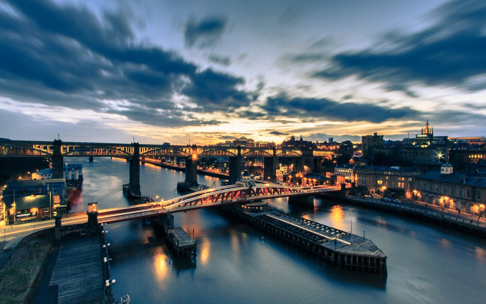 tyne, bridge, newcastle, night, 1080P, river, city, england, HD Wallpaper