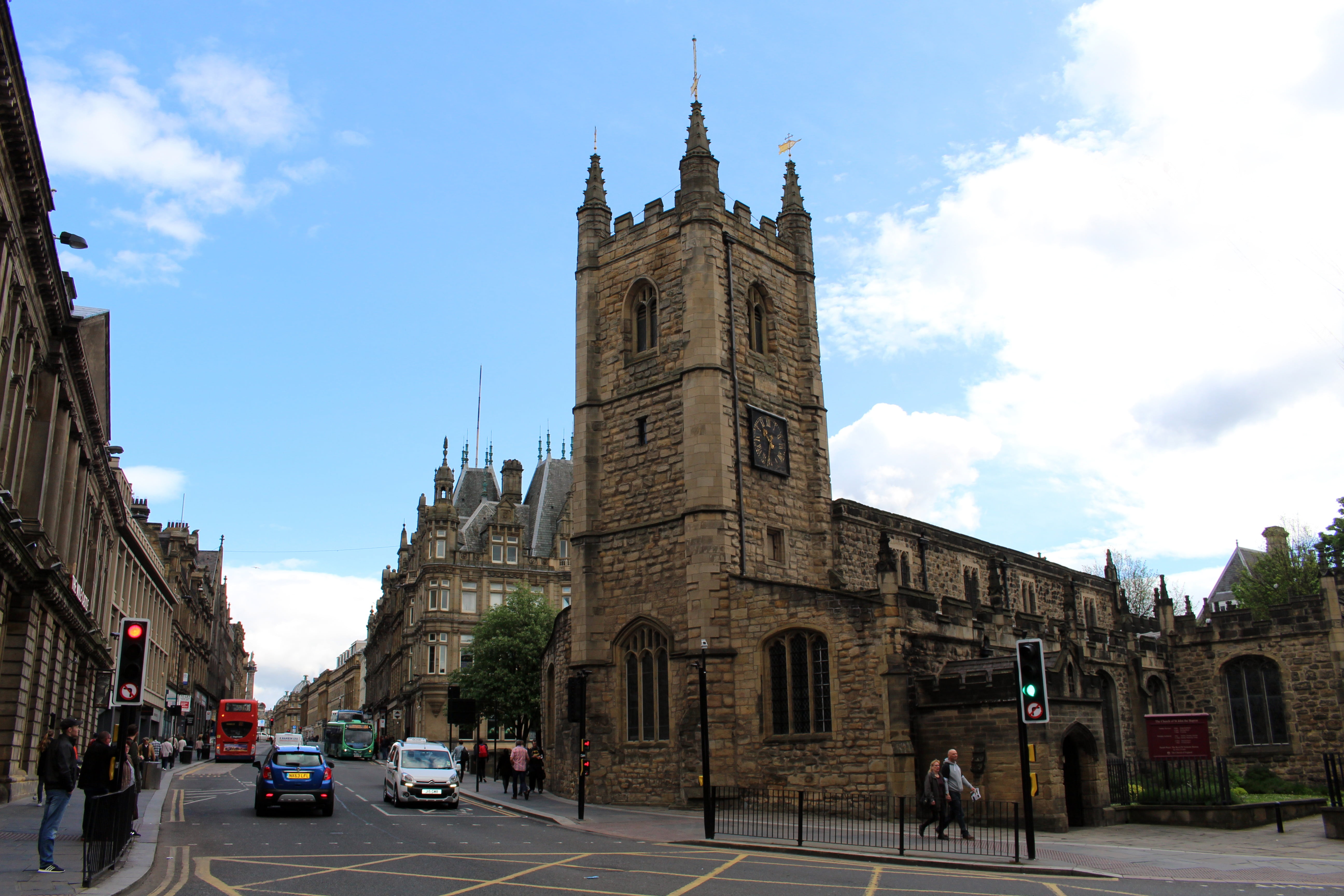 urban, newcastle, history, church, building exterior, architecture, sky, day, city, mode of transportation, england, spire, motor vehicle, street, place of worship, HD Wallpaper